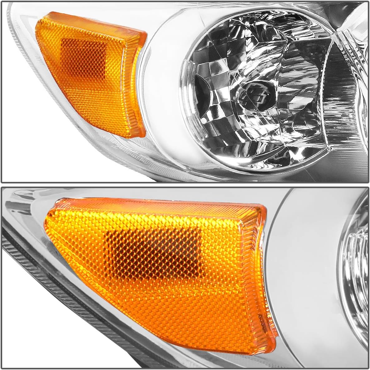 DNA MOTORING OE Style Headlight Lamp Compatible With 11-13 Toyota Corolla Sedan, TO2503203, Chrome/Amber, Passenger Side, OEM-HL-0090-R