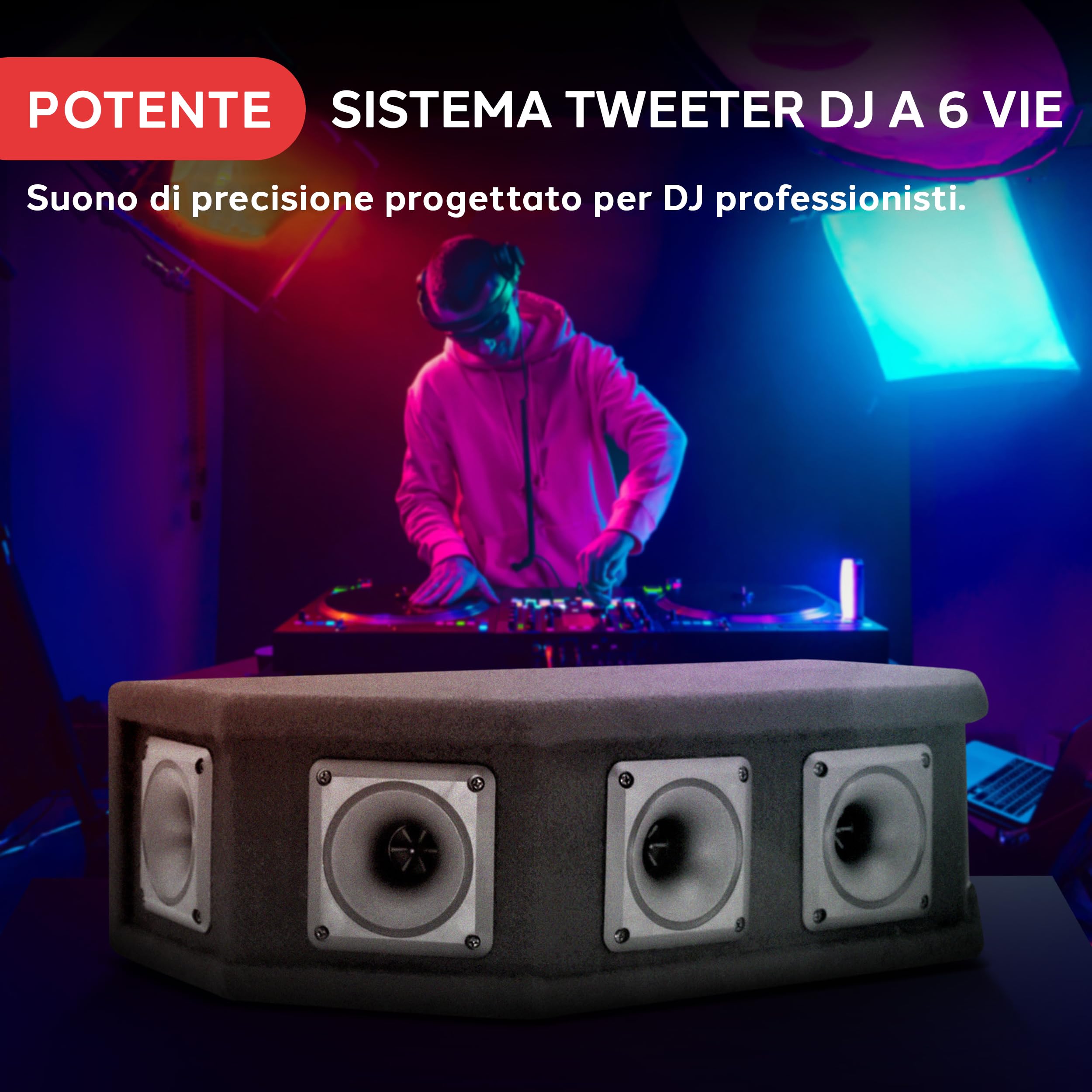 Pyle-Pro Altoparlante DJ a 6 Vie, Speaker da 300 Watt Picco, Cassa da 150 Watt RMS, Sei Tweeter a Tromba Piezo da 6,4 cm, Impedenza 8 Ohm, Riproduzione Audio Full Range, Finitura in Moquette Nera