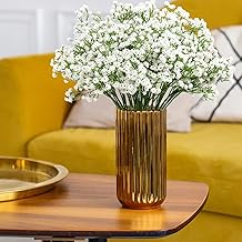 Dekorly Long Stem Artificial Baby Breath Flowers Real Touch Silk Gypsophila Bouquets for Office Indoor Outdoor Wedding DIY Party Centerpieces Arrangements Decoration (Set of 5 Sticks, White)