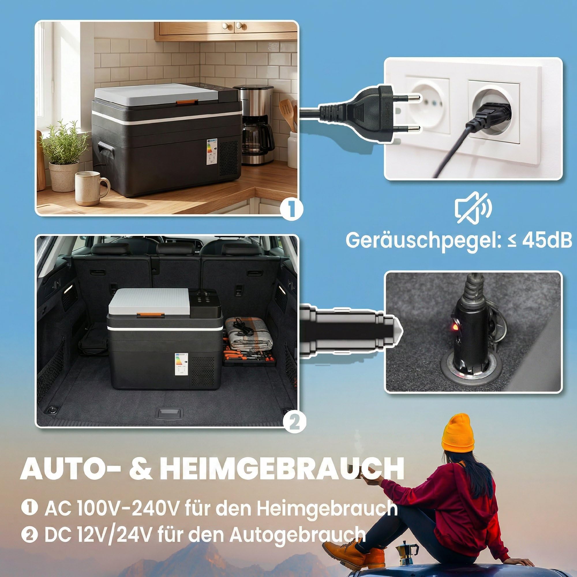 Outsunny Kompresorowa lodówka turystyczna 30L -20℃-20℃ Elektryczna lodówka turystyczna z sterowaniem przez aplikację, oświetleniem LED, złączem USB, ochroną baterii 12/24V DC & 110-240V AC, przenośna
