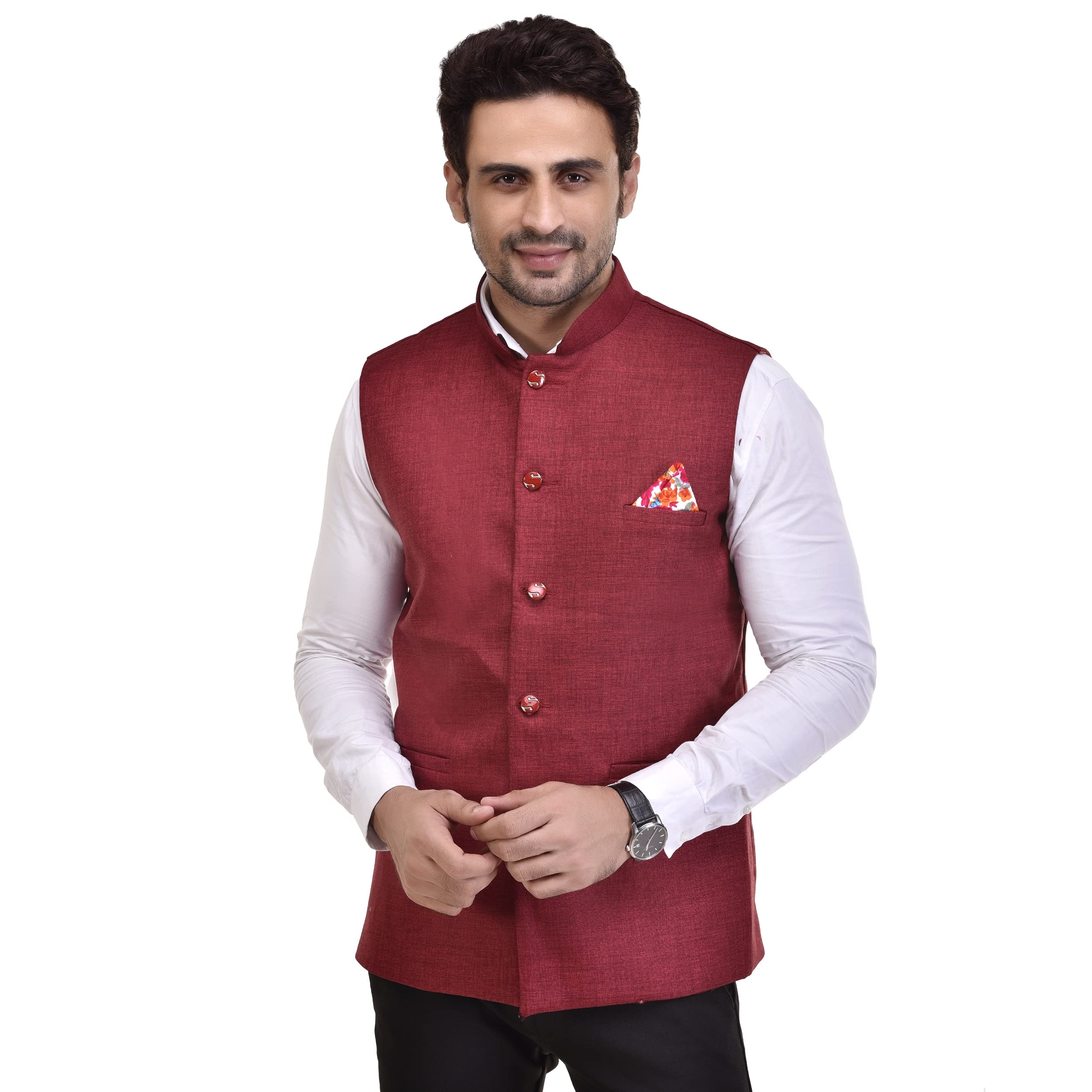 eliq Men's Solid Waistcoat (S-36, MAROON 1)-picture-27