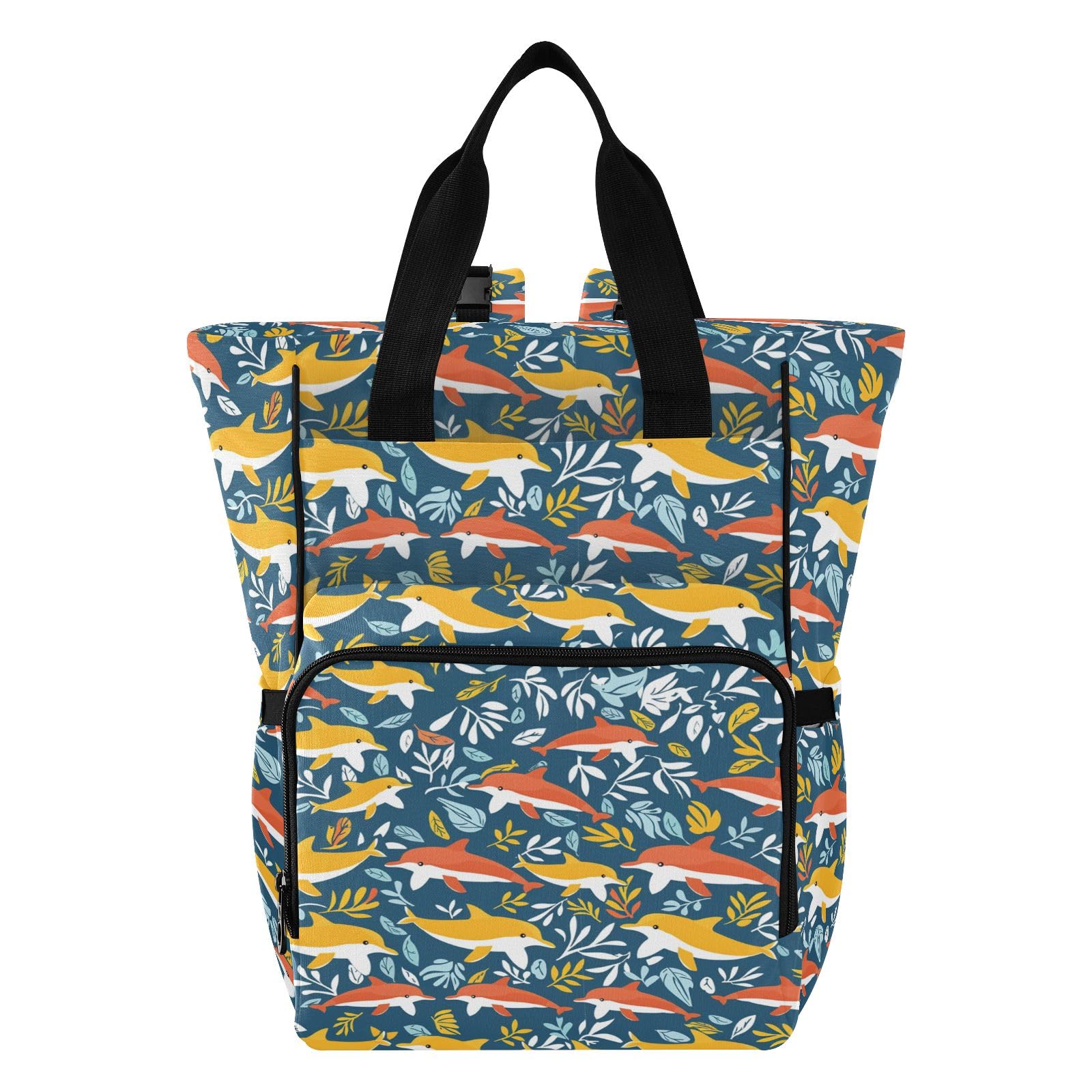 Mnsruu Leaf and Whale - Borsa per pannolini per bambini, zaino grande, impermeabile, da viaggio, per mamme e papà