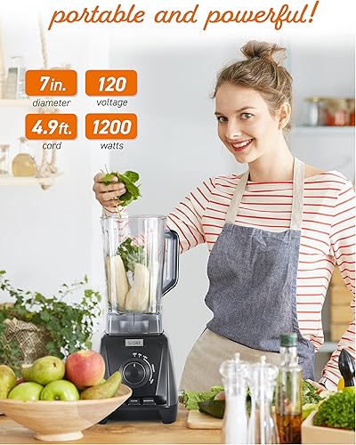 Miniatura 4 de COMMERCIAL CHEF Licuadora de alta potencia de 1200 W, 50.7 oz, color negro