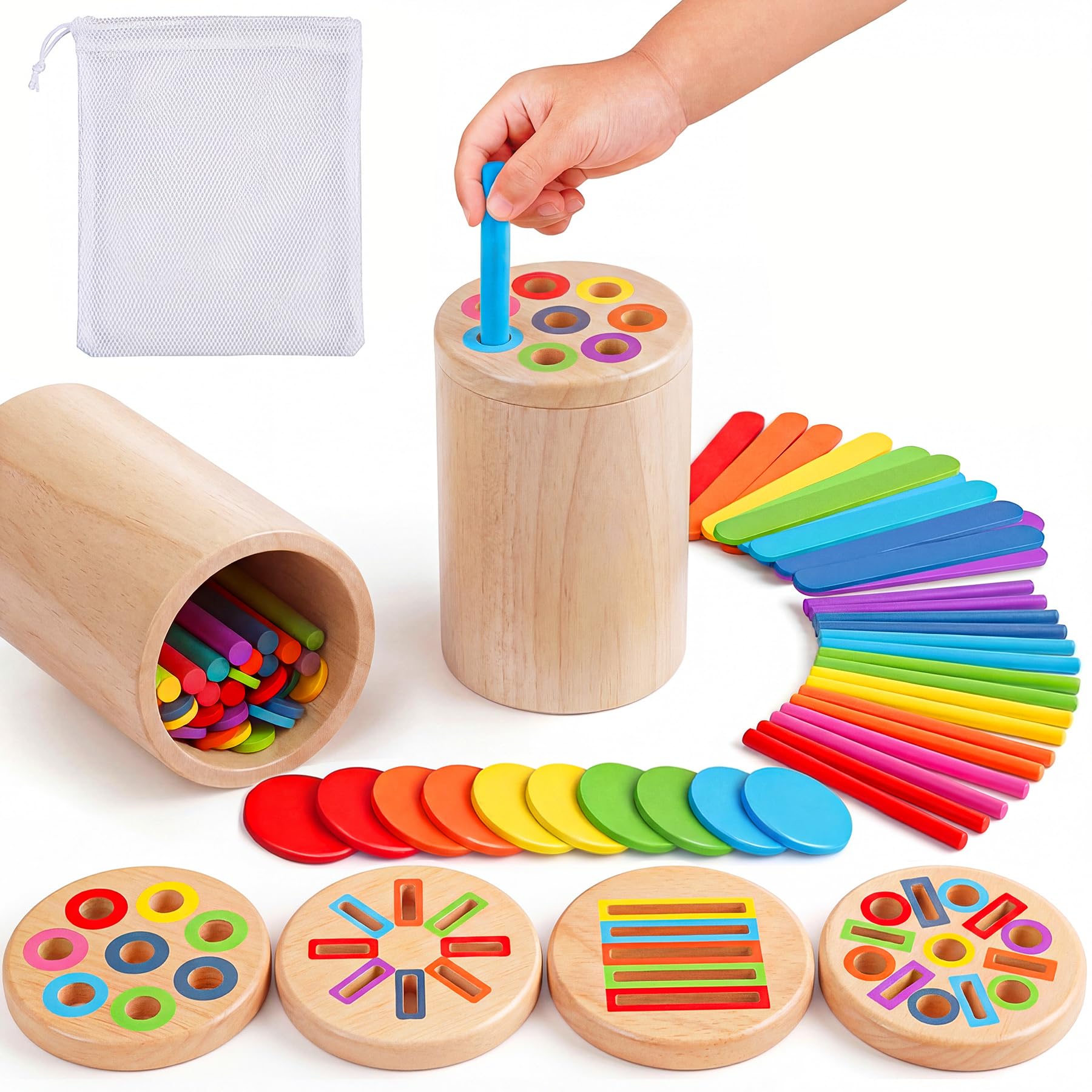 Photo 1 of ErieCrest Wooden Montessori Toys for 1, 2,3 Year Old: 4 in 1 Fine Motor Skills, Learning Color Matching Sorting Sensory - Easter Basket Stuffer for Toddler Boy Girls - 18 Month