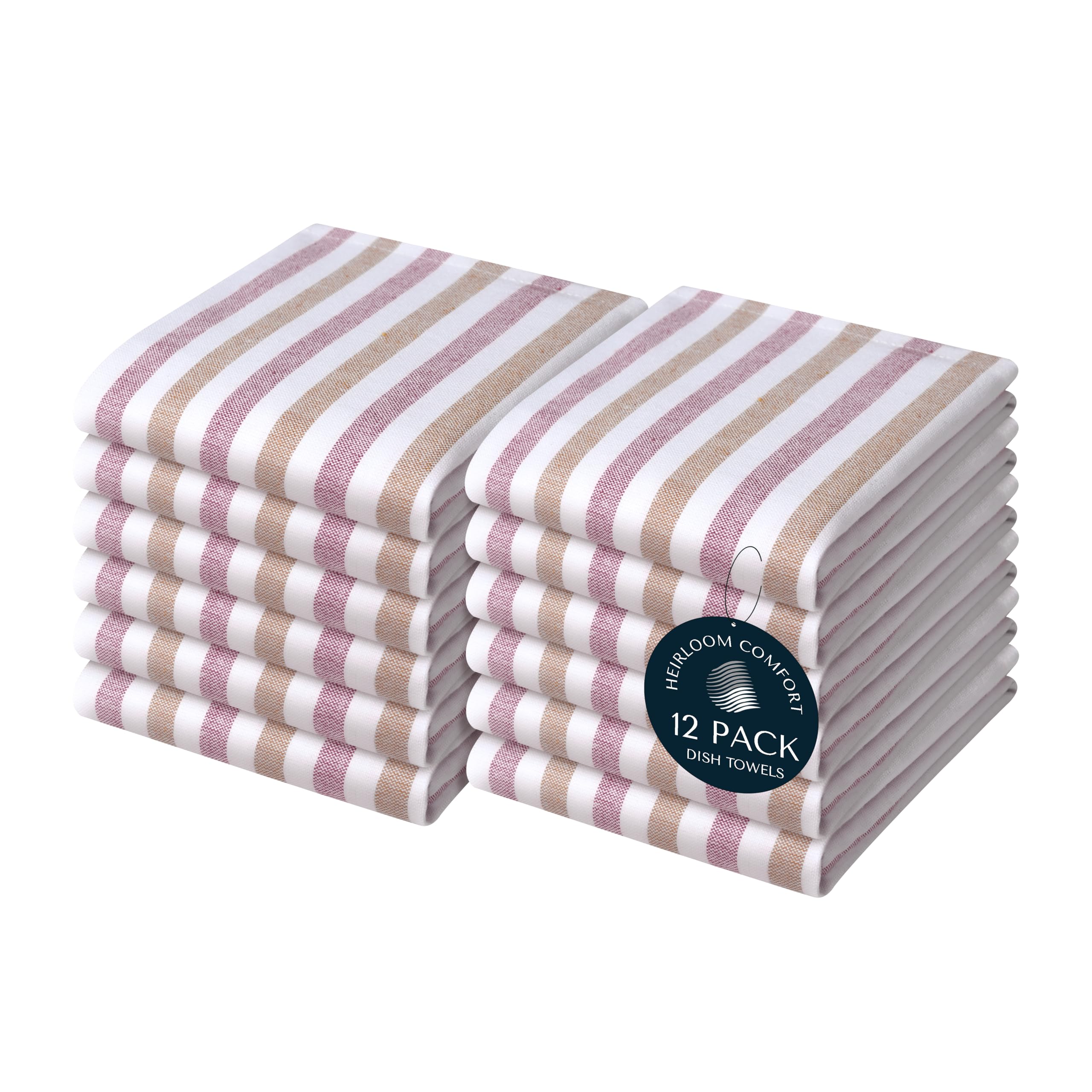 Fiesta Lot de 12 torchons de cuisine 100 % coton absorbants et durables à séchage rapide pour nettoyage quotidien, cuisine et pâtisserie - Entretien facile - Marron et bordeaux - 45 x