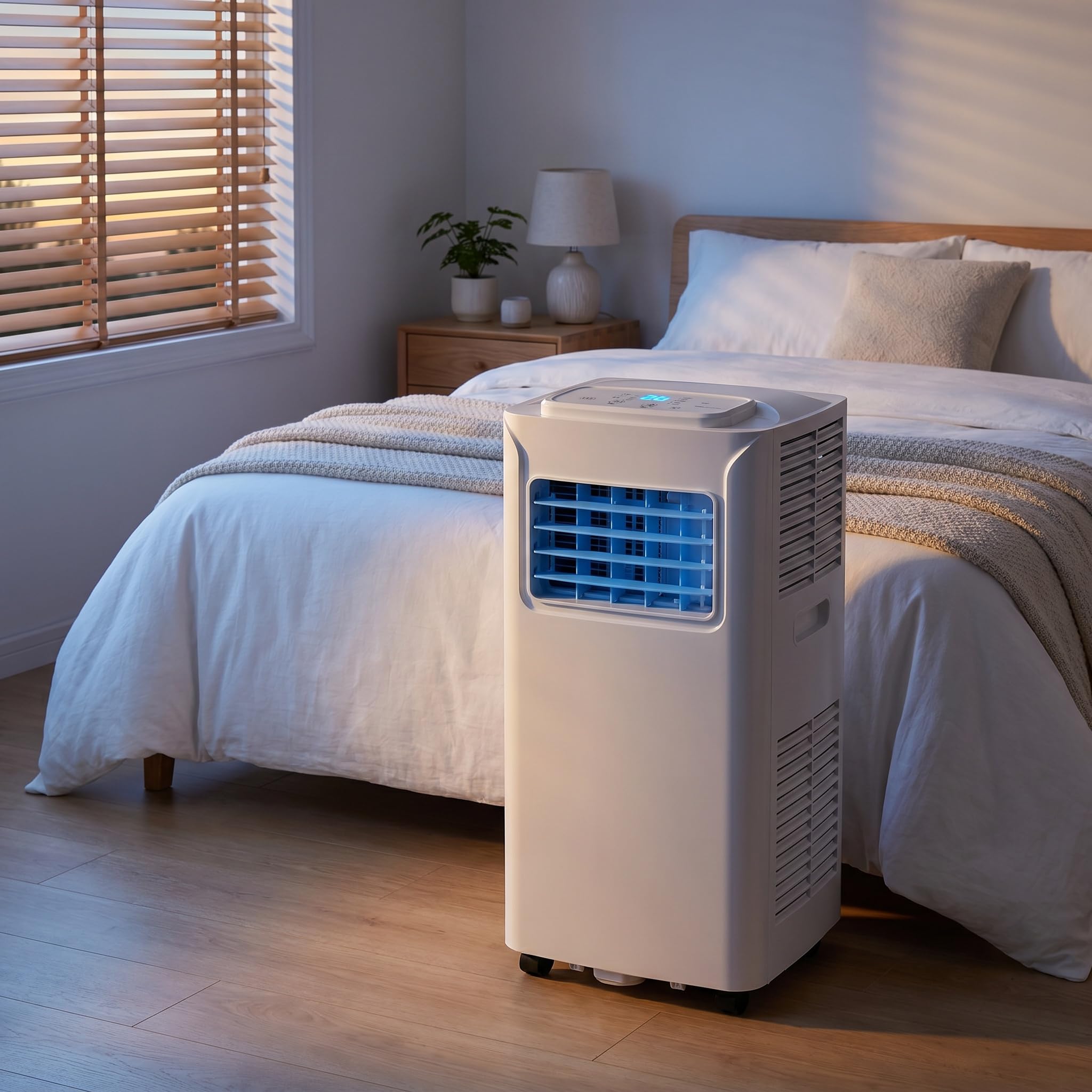 Condizionatore portatile 14000 BTU a basso consumo energetico con kit di installazione, 2 velocità, timer 24 ore e display digitale, ventola di raffreddamento per casa e grandi stanze