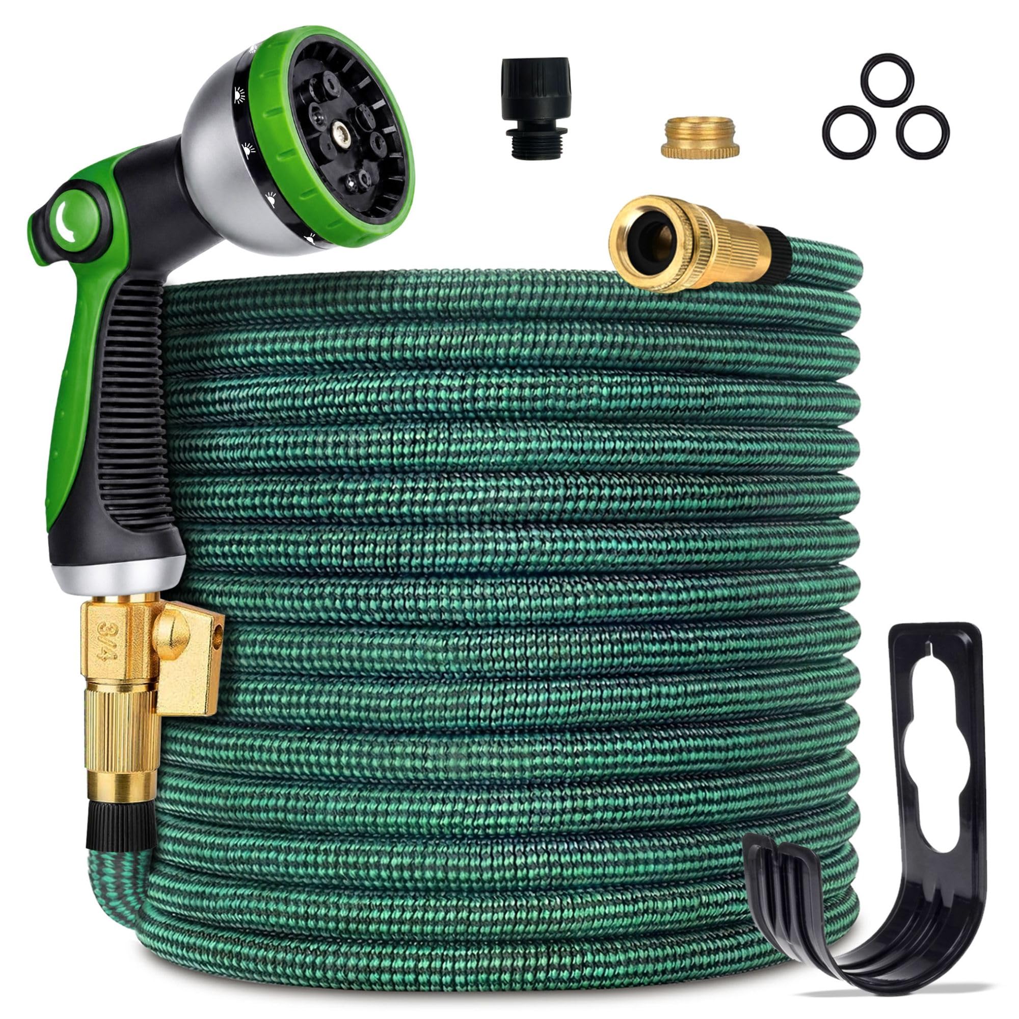 VELVETIO 100FT Expandable Garden Hose Pipe, Anti Kink 10 Pattern Spray Nozzle, Leakproof 4 Layer Latex Core, 2500D Heavy Duty Water Hose with Brass Connector, Green/Black