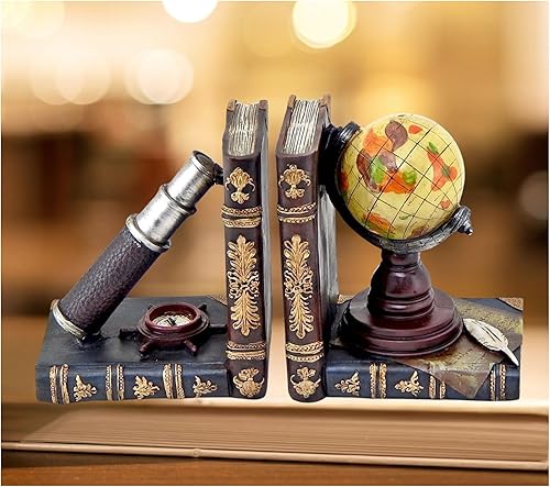 Bellaa 26263 Sujetalibros decorativos vintage telescopio globo titular de extremos de libro Soporte Antigüedades Pirata Viejo Mundo Náutico Casa de