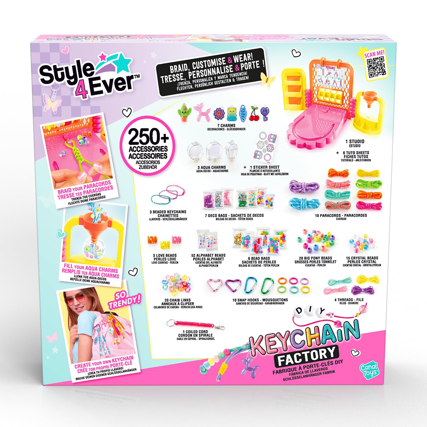 Canal Toys - Style 4 Ever - Fabrique à Porte-Clés DIY 3 en 1 - Crée Tes Porte Clefs Uniques Ultra Stylés - Paracordes, Aquacharms, Perles et +150 Accessoires - Idée Cadeau Enfant Dès 6 Ans - OFG 366