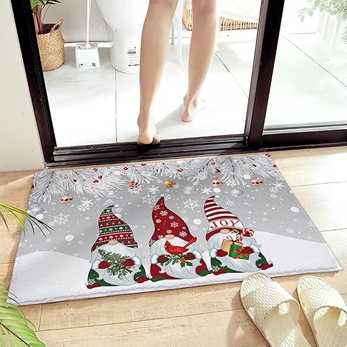 Miniatura 7 de Christmas Gnomes Plush Rug Non Slip Bath Mat, Soft Shaggy Long Fur Fuzzy Bath Rugs 16" x 24" Silver Pine Tree Leaves Snowflake Grey Carpet Mat for