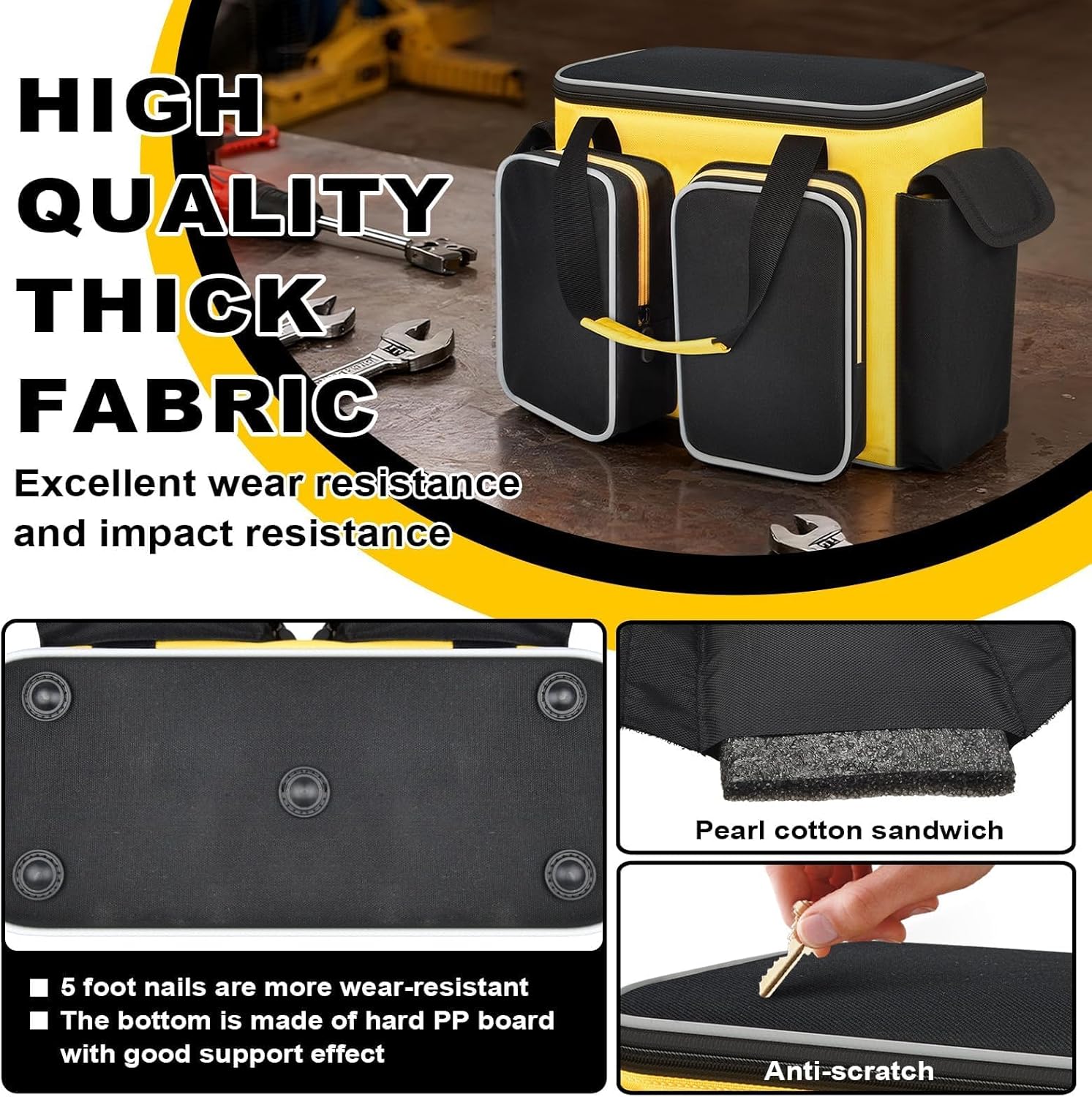 Carrying Bag for 20V MAX Tire Inflator DCC020IB, Air Compressor Storage with Four Pockets for Charging Kit, Spotted Reflective Stripes for Easily Found and Thickened Bottom(Bag Only)