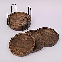 Vista 4 de SAMHITA Juego de 5 posavasos de madera de mango para bebidas con soporte de hierro, para vasos de bebida, protección de mesa para cualquier