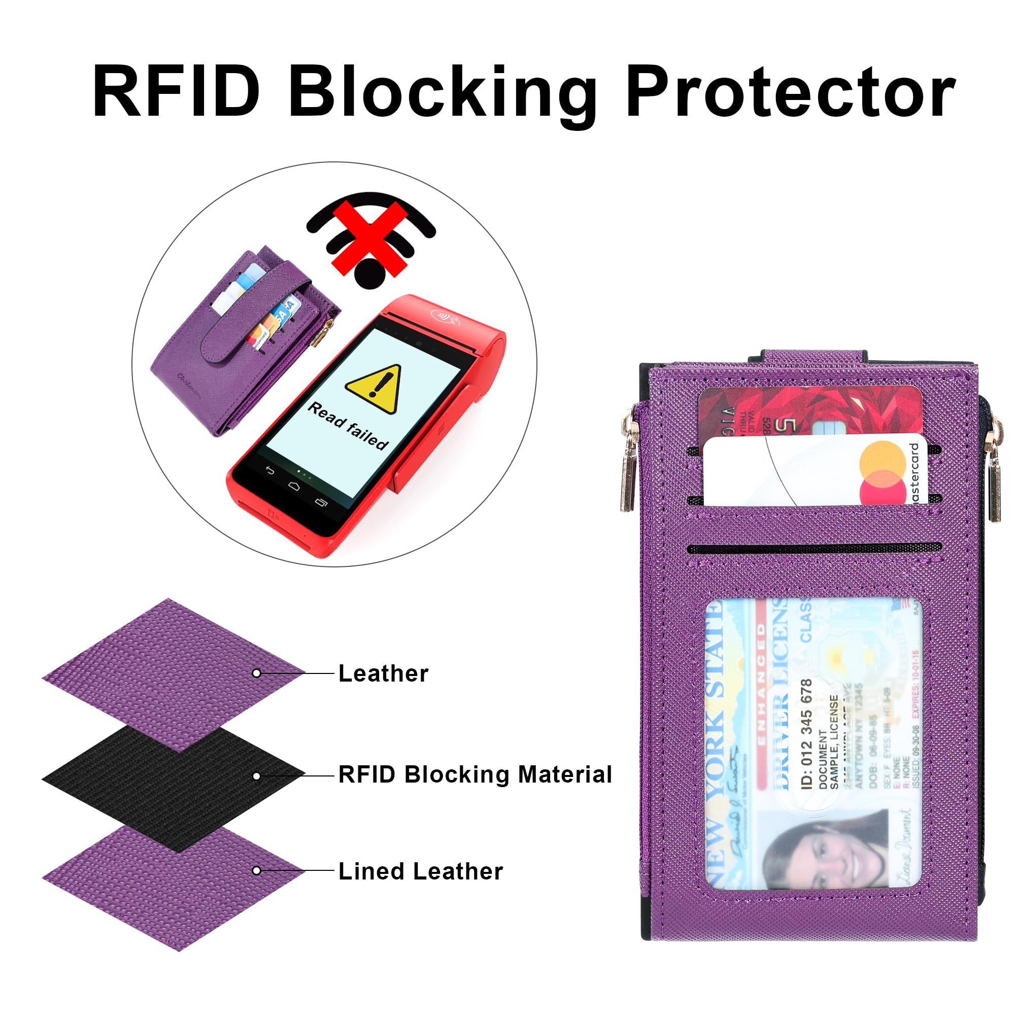 Women's RFID Slim Card Holder Wallet: Thin Bifold with Multi-Card Case & Zipper Coin Pocket Purse (Deep Purple)