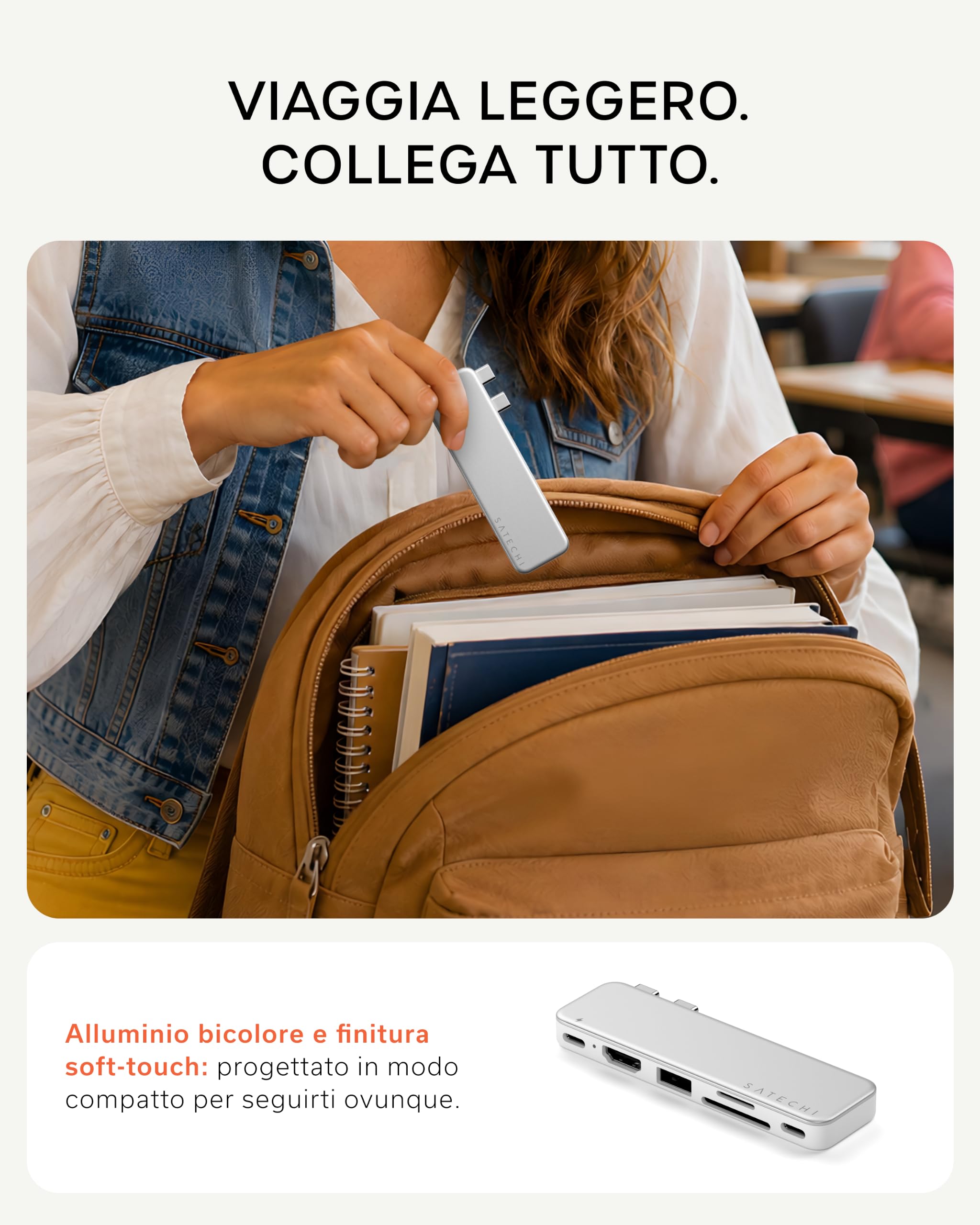 SATECHI Snap Hub USB C 6 in 2 per MacBook Neo, Ricarica 45W, Argento | Progettato per MacBook Neo con doppio connettore integrato, 4K@60Hz, lettori SD/microSD, USB-A e USB-C 5Gbps