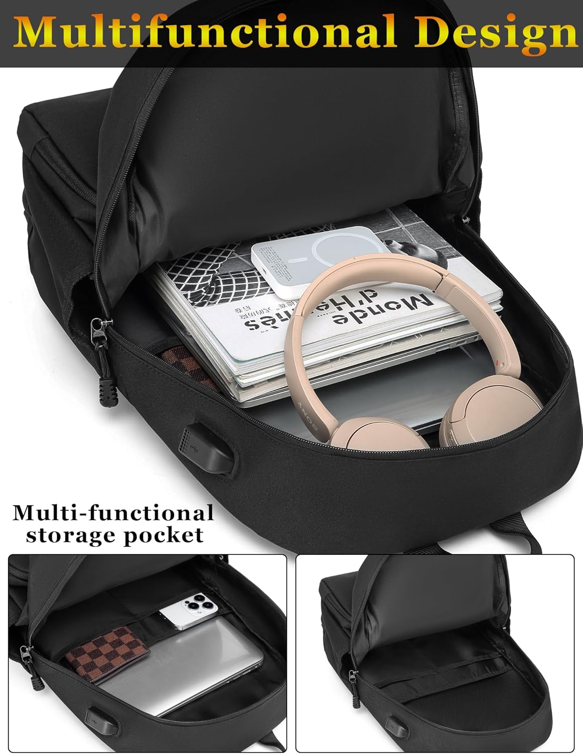 Backpack Lightweight Water Resistant Backpack for College Travel Work for Men and Women Black