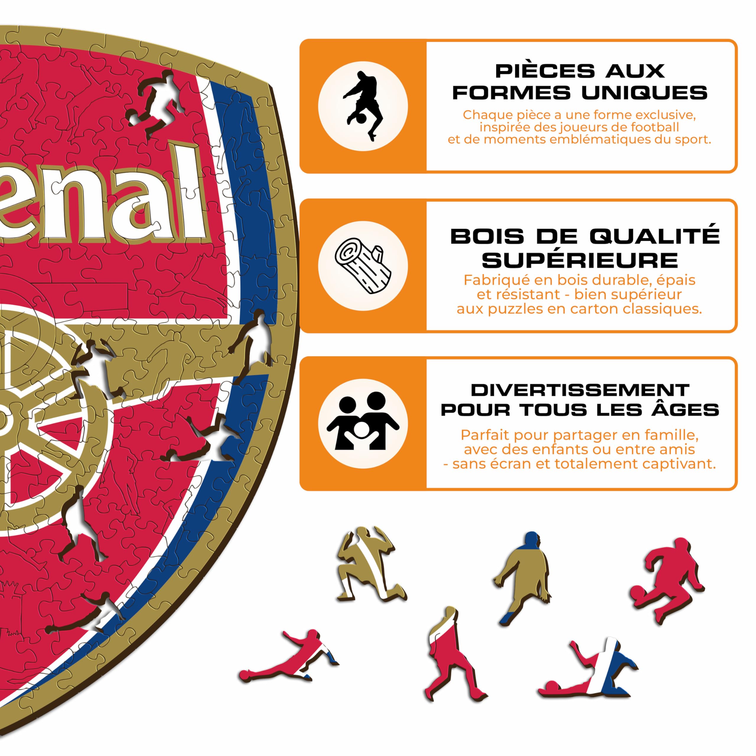 Iconic Puzzles - Arsenal, Logo, Puzzle en Bois sous Licence Officielle, 100% Durable, Cadeau pour Adultes et Enfants, Taille S, 150 pièces