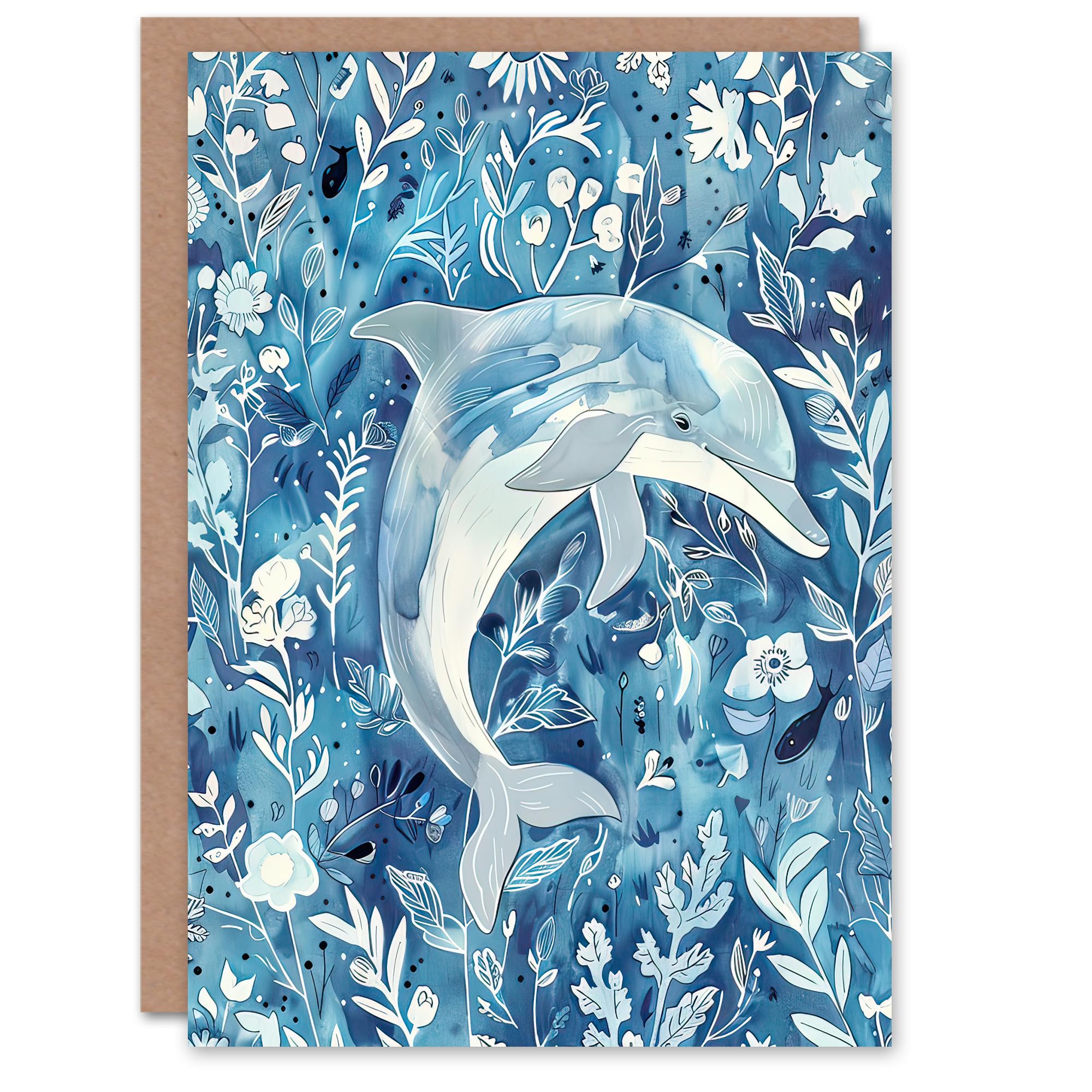 Artery8 Greeting Card Dolphin Blue Floral Watercolour Birthday