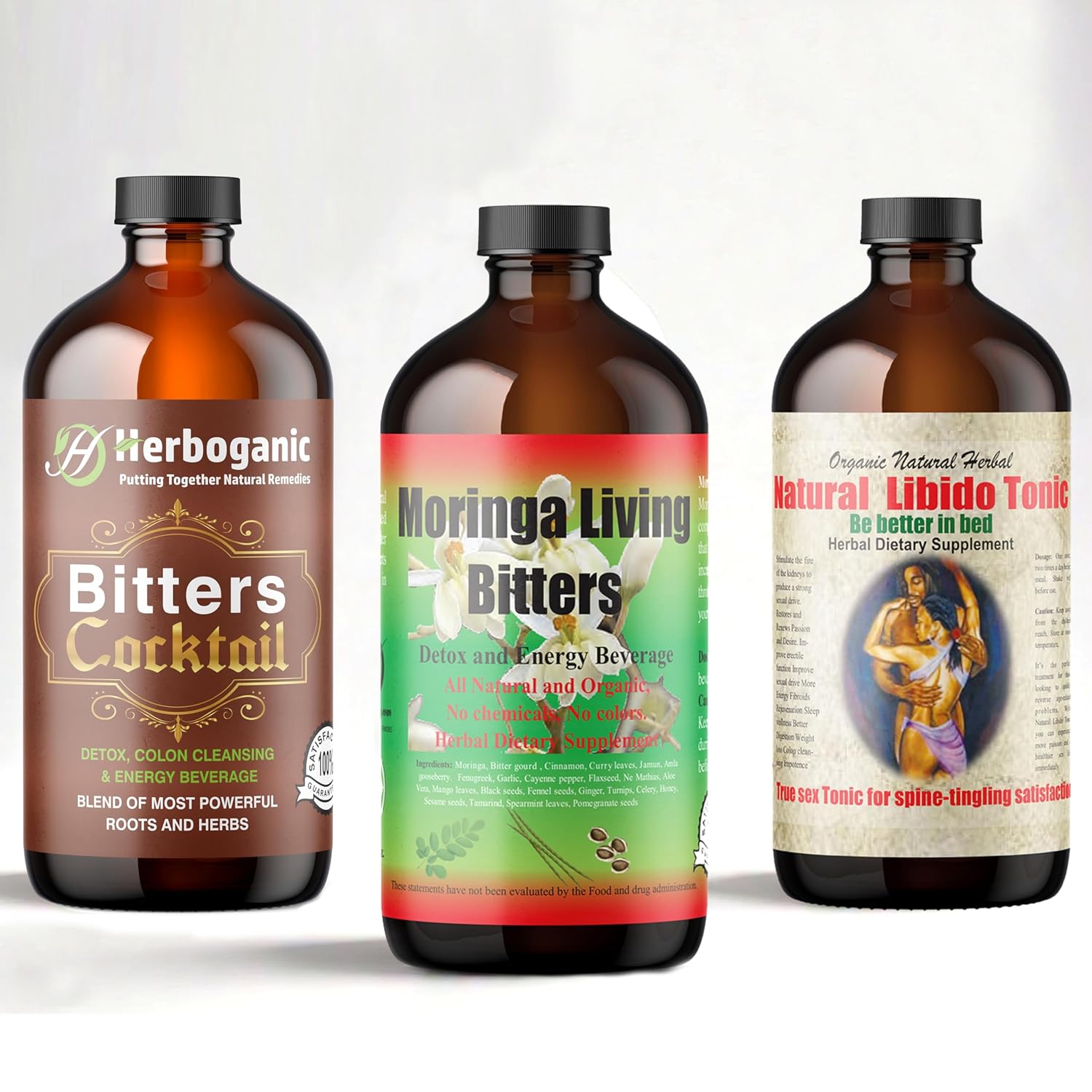 HERBOGANIC Soursop, Moringa & Women wellnes Living Bitter Pack of 3, 16oz Each - Natural Blend of different ingredients to Support overall health and wellness.