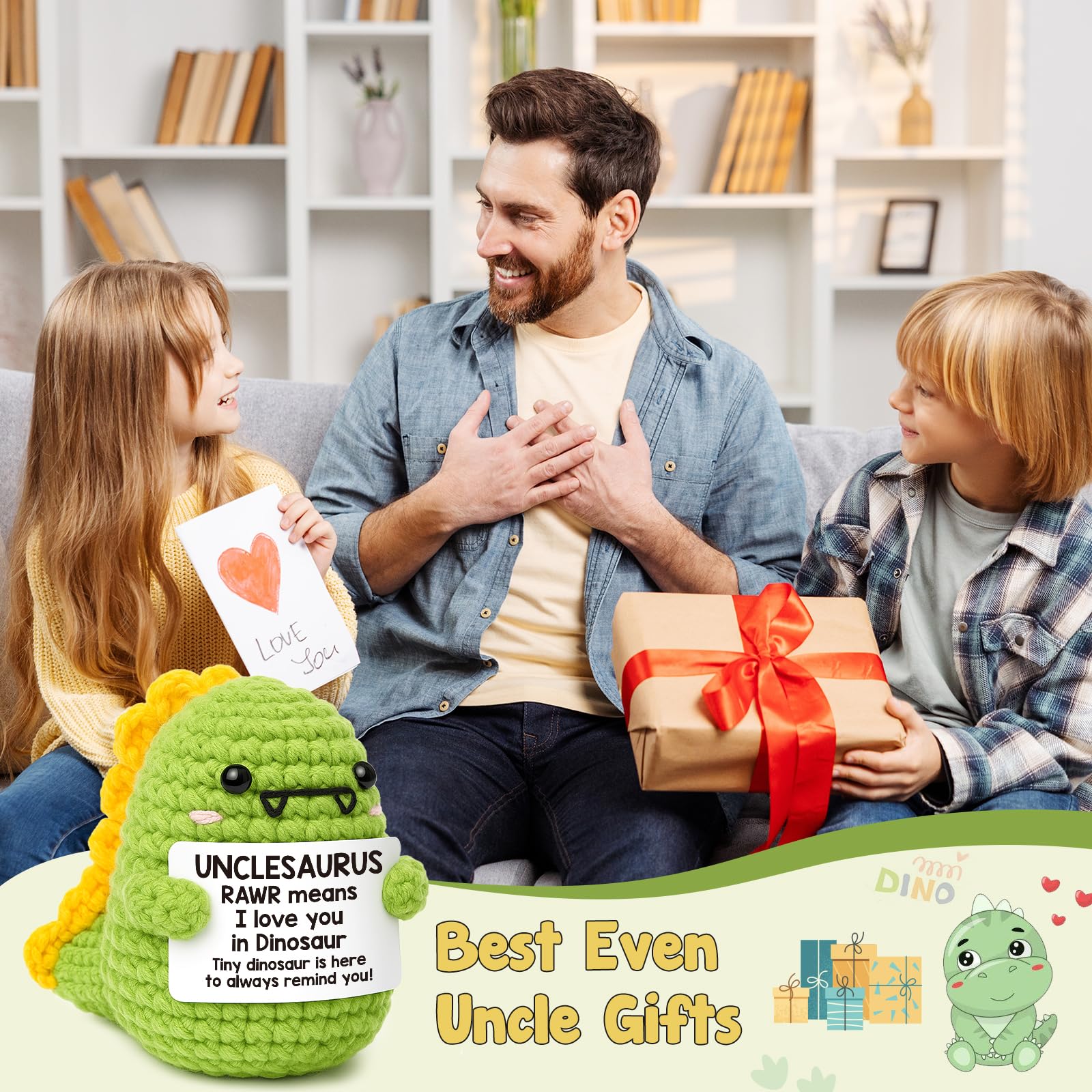 Mini Fathers Day Uncle Gifts from Niece Nephew I Love You Unclesaurs Father Day Best Uncle Gifts Handmade Crochet Dino Thank You Gift for Uncle Funny Birthday Ideas for Uncles Father Day Home Decor