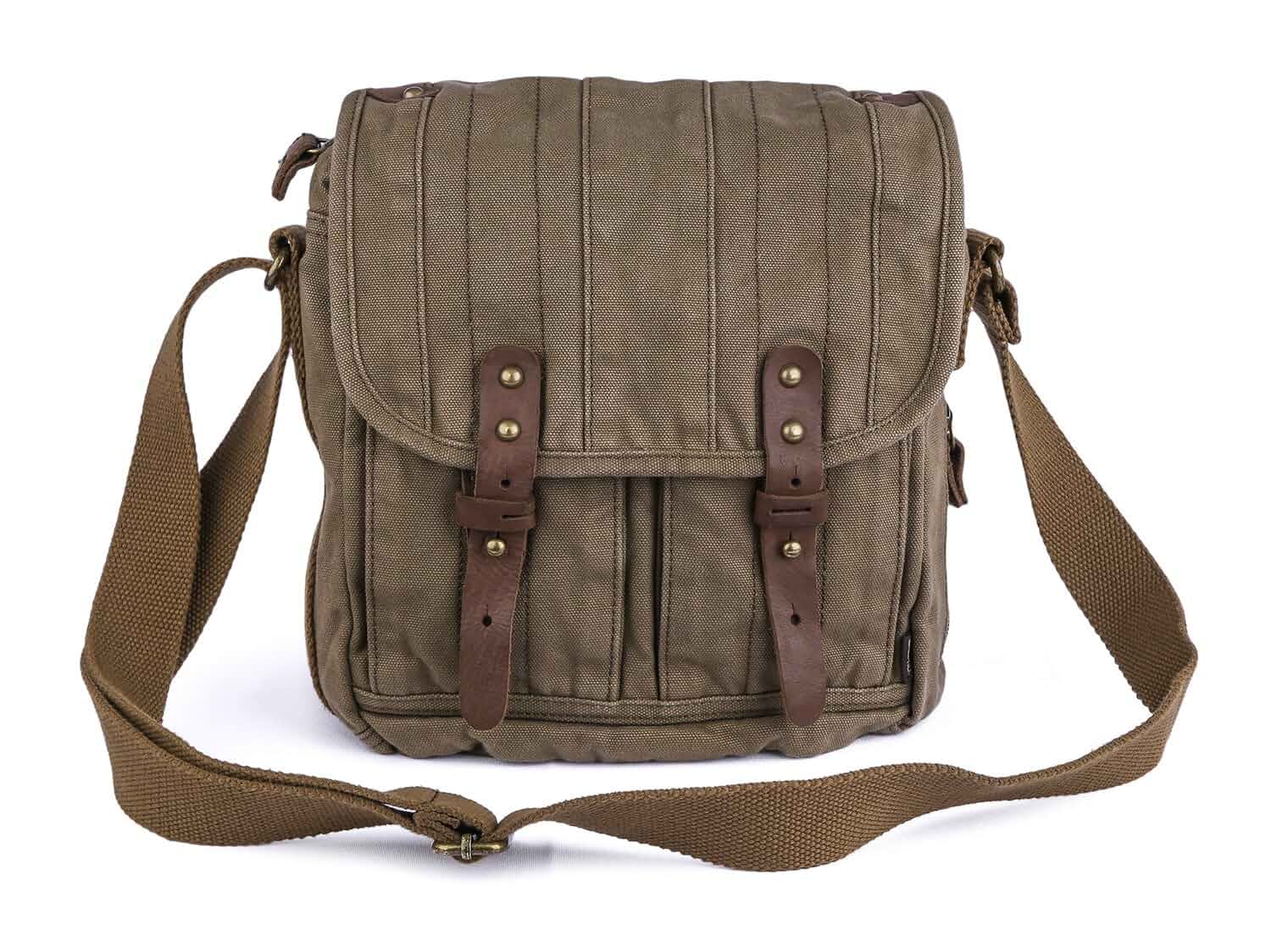 GOOTIUM Canvas Crossbody Field Bag, Vintage Small Messenger Bag Washed Cotton Canvas, Genuine Leather Trim, Workwear Aesthetic, EDC Ready, Daily Commute, Sling Purse