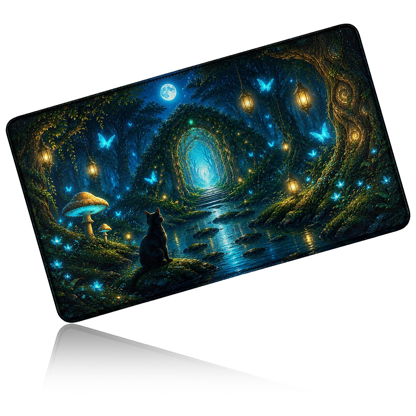 Dikoer for MTG/TCG Playmat 24" x 14" Commander Deck Mat, Forest Black Cat