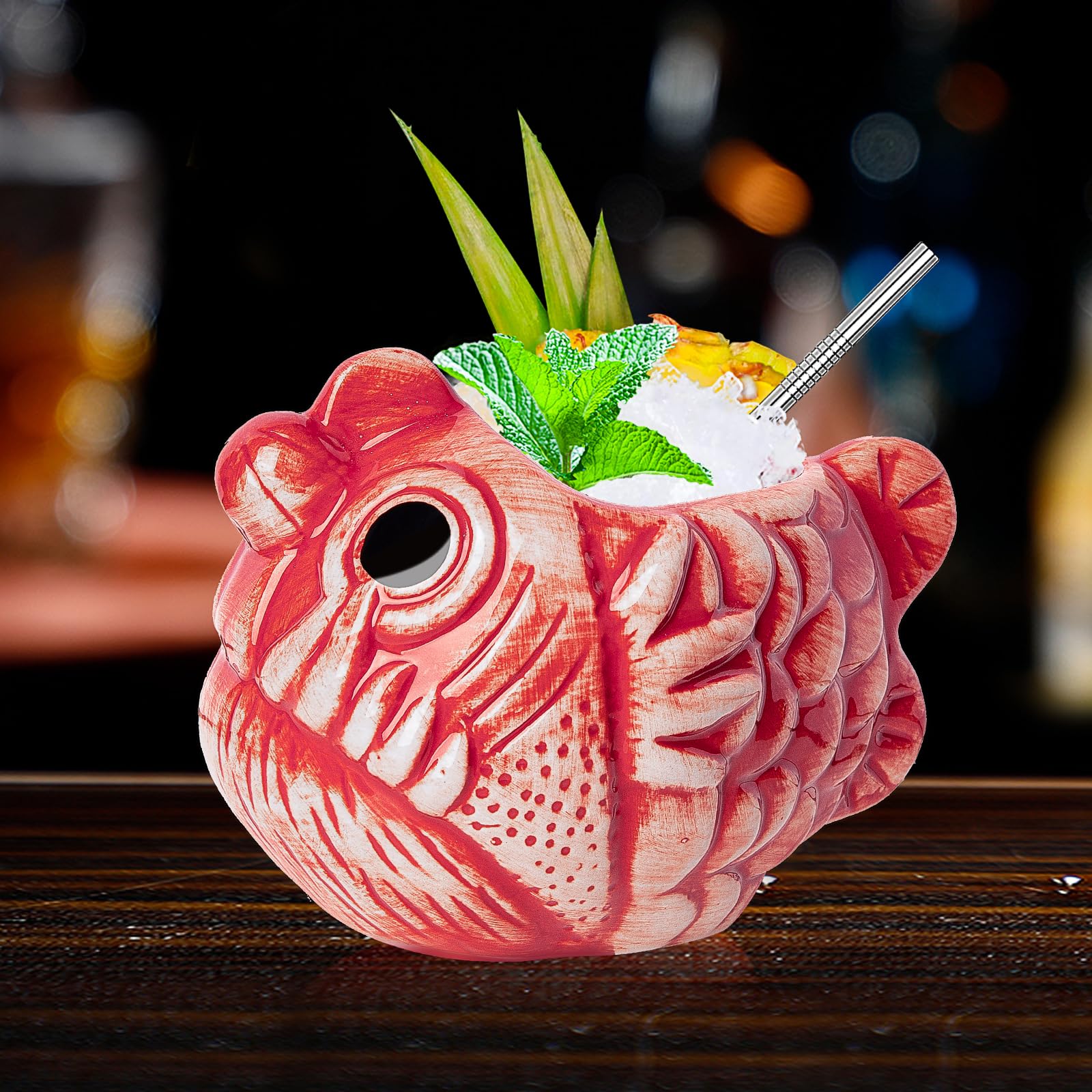 tiki Mugs Fish Tazas de cerámica hawaiano cóctel diseño creativo 697.4 g/700ml Tiki vasos - Juego de 2