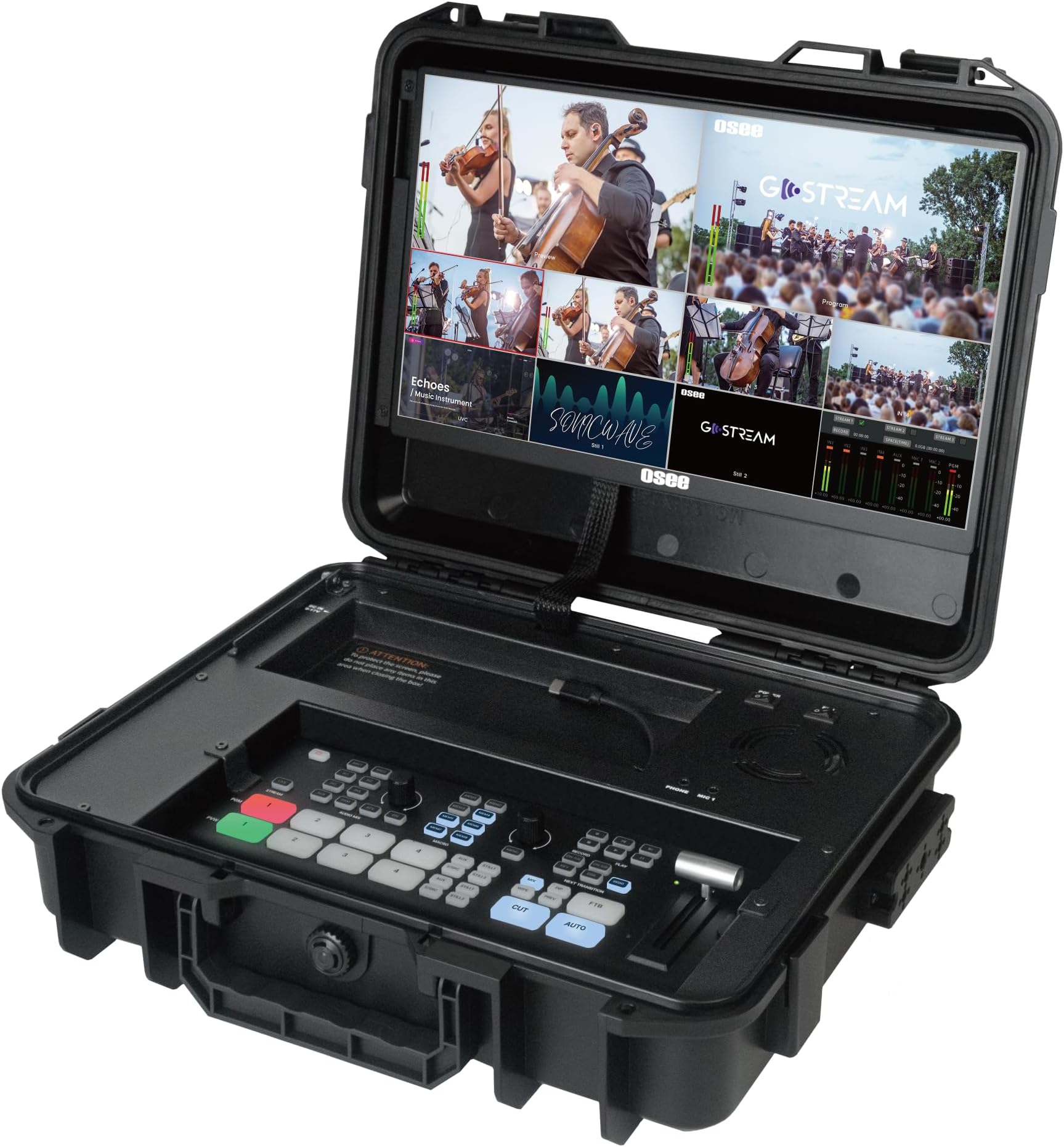 Osee GoStream Duet Kit All in One Pro Live Streaming Multi-Camera Video Mixer Switcher Recorder Player Kit 4 HDMI&SDI in USB-C I/O with 14 Inch Monitor Built-in DC-to-Type C Cable NDI(Free Activated)