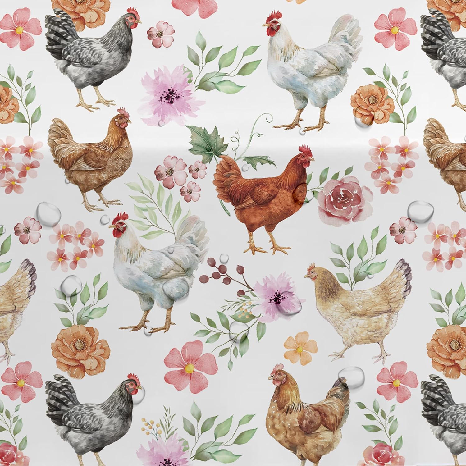 Retro Farm Animal Chicken Party Tablecloth Decorations, 3 Pcs