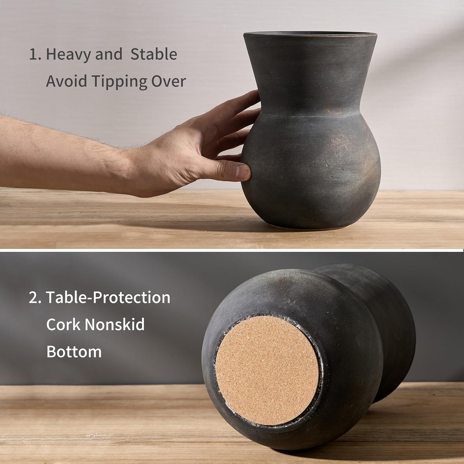 JIEMEI HOME Ceramic Kitchen Utensil Holder, 7.87" Large Rustic Utensil Crock for Countertop, Farmhouse Cooking Tool Organizer, Spatula Holder For Kitchen Decor, Black Bronze