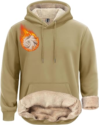 KEFITEVD Mens Hoodies Pullover Heavyweight Sherpa Hooded Sweatshirt Cotton Fleece Hoodies for Men with Kanga Pocket
