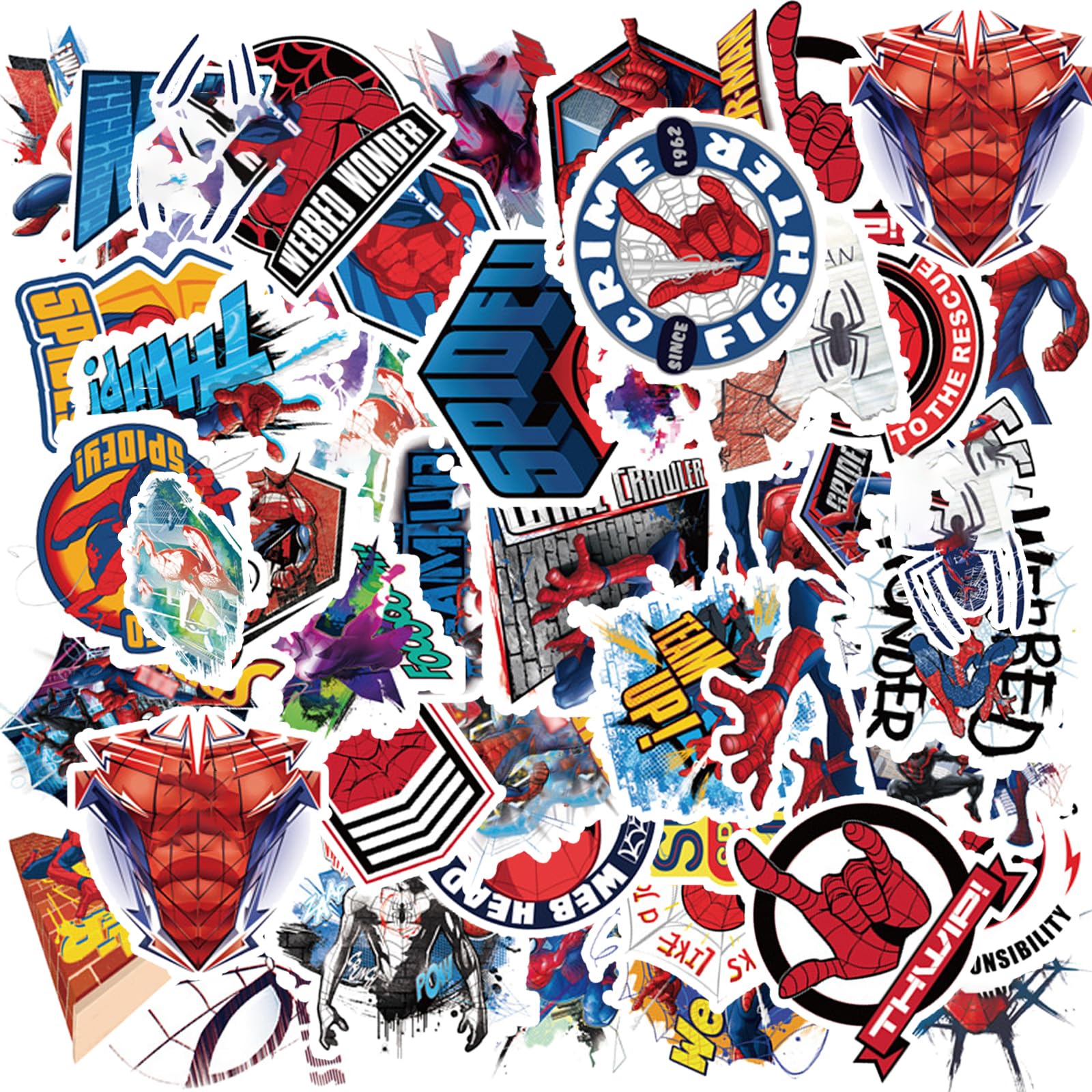 50Pcs Spiderman Stickers for Kids,Personalized Kids Stickers for Water Bottle, MacBook, Car, Bumper, Luggage, Laptop,Waterproof Vinyl Aesthetic Stickers for Adults Teens Boys Girl