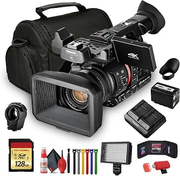 Panasonic AG-CX350 4K UHD Professional Handheld Camcorder with 20x Optical Zoom | 10-Bit HDR V-Log HLG Recording AG-CX350 w/Padded Case, 128 GB Card, Wire Straps, LED Light, and More