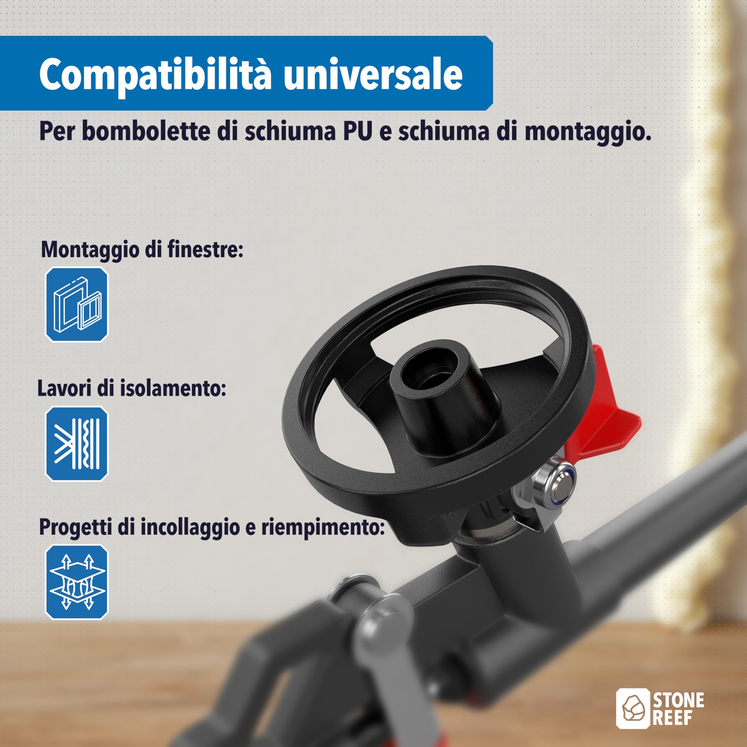 Pistola in schiuma PU, pistola dosatrice rivestita in teflon, in metallo, impugnatura ergonomica per un'applicazione precisa di schiuma da costruzione e schiuma di montaggio, strumento professionale