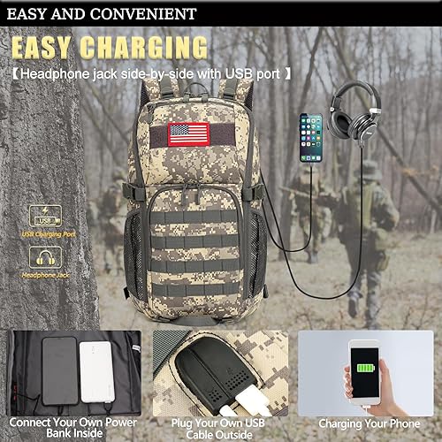 Miniatura 4 de Mochila militar de camuflaje para hombre, 30 l y 40 l, con parche de bandera de Estados Unidos, impermeable, para la escuela al aire libre