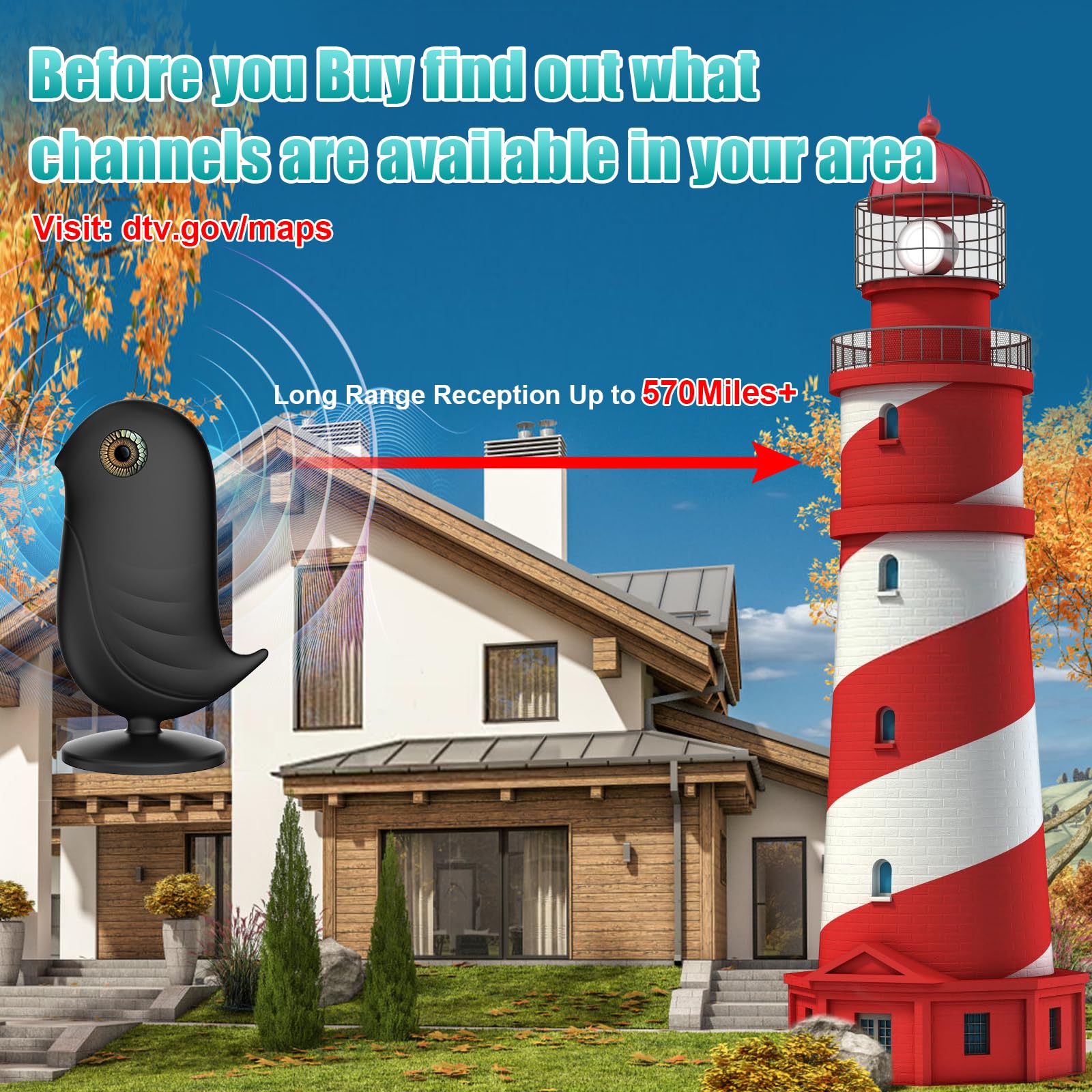 EUBSWA Digital Antenna for Smart tv, 2024 Upgraded Outdoor/Indoor HD Digital Portable TV Antenna with Signal Booster Long 550+ Miles Range Support All TV with 4K 1080p Antenna para TV-32.8ft Coaxial