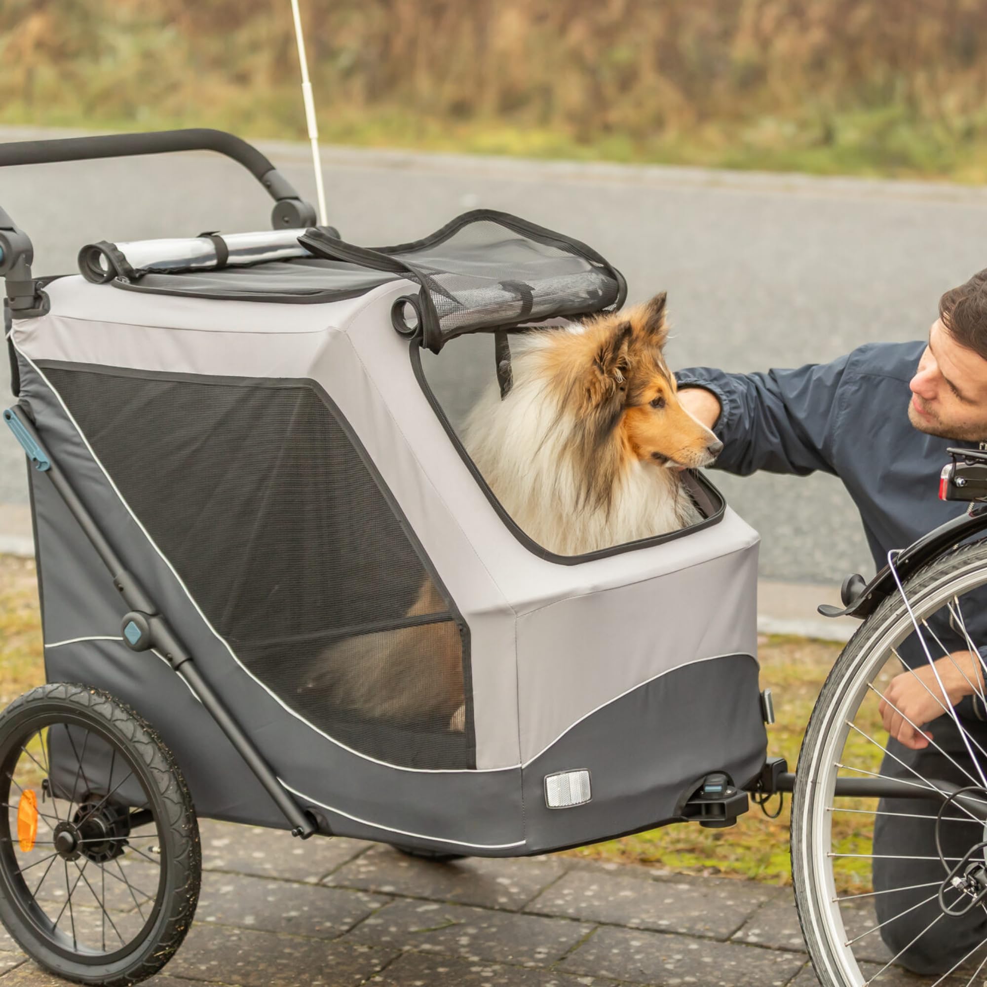 Trixie remorque vélo pour Chien 40 x 40 x 60 cm Jusqu’à 15 kg – remorque vélo réfléchissante avec Fonction de Pliage Rapide – avec Coussin et Laisse intégrés