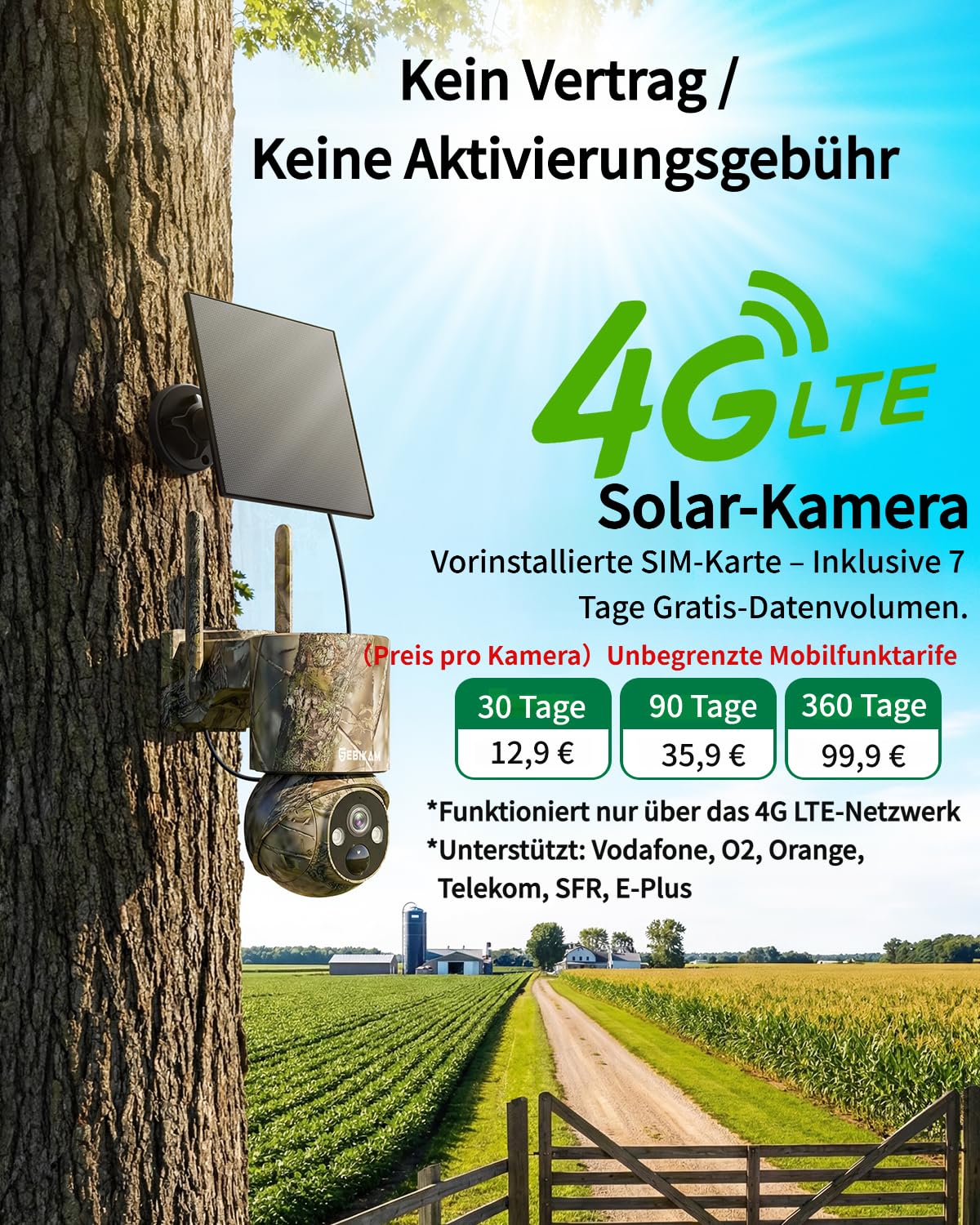 4G LTE Wildkamera mit SIM Karte Solar