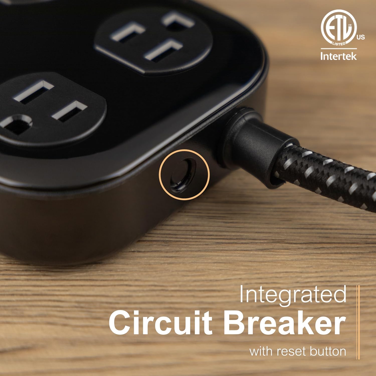 GE 7-Outlet Surge Protector Power Strip with USB, 2 USB-A, 4 Ft Braided Cord, Multi Plug Outlet Extender, Flat Plug, Charging Station, 2.4A, 1470 Joules, Black, 82593