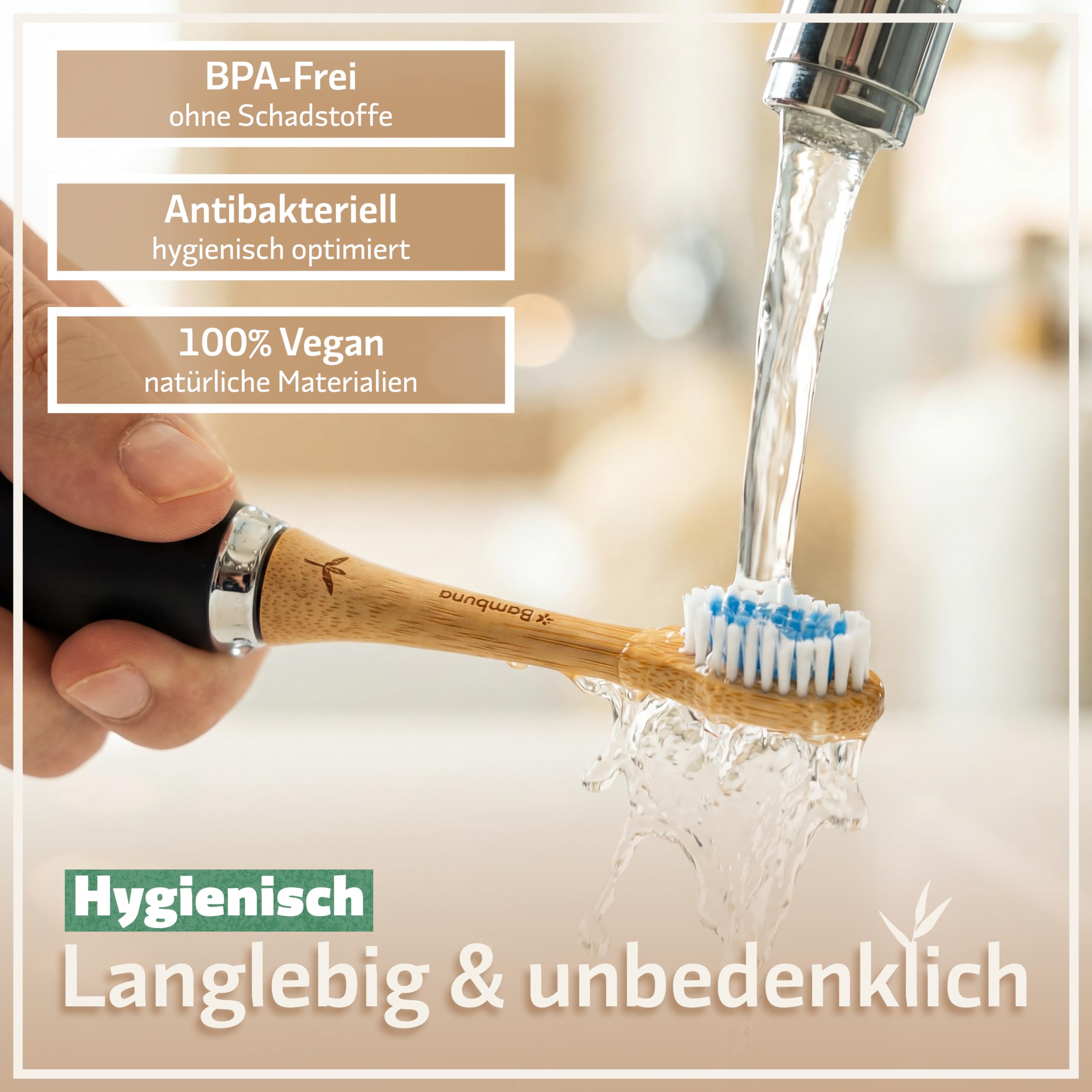 BAMBUNA Ersatzbürsten passend für Philips Sonicare Schallzahnbürste | Bambus Zahnbürstenkopf | Aufsteckbürsten Medium | PLA Verbindungsstück | vegan | BPA-frei | nachhaltig | 6er-Set | blau/rosa