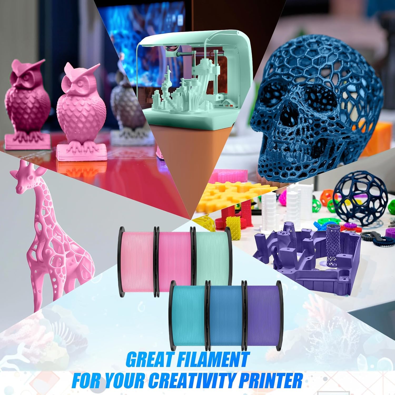 Pangda 3D Printer Filament Pla Bundle 1.75mm Multicolor, ±0.02mm Dimensional Accuracy, 3D Printing Filament for DIY Projects, Holiday Crafts(1.5 kg,Mermaid Color)