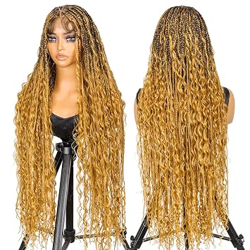 Supernova #T1B/27/144 Special Top Design Full Lace Braided Wig 36inch Long Wavy 360 Full Lace Synthetic Hair Knotless Boho Box Braided Wigs For Black Women Breathable Cap Box Braids Wig with Baby Hair