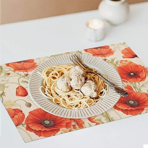 Miniatura 7 de Juego de 4 manteles individuales botánicos con diseño de flores, plantas botánicas, hojas de flores, rústico, floral, impermeable, lavable, para