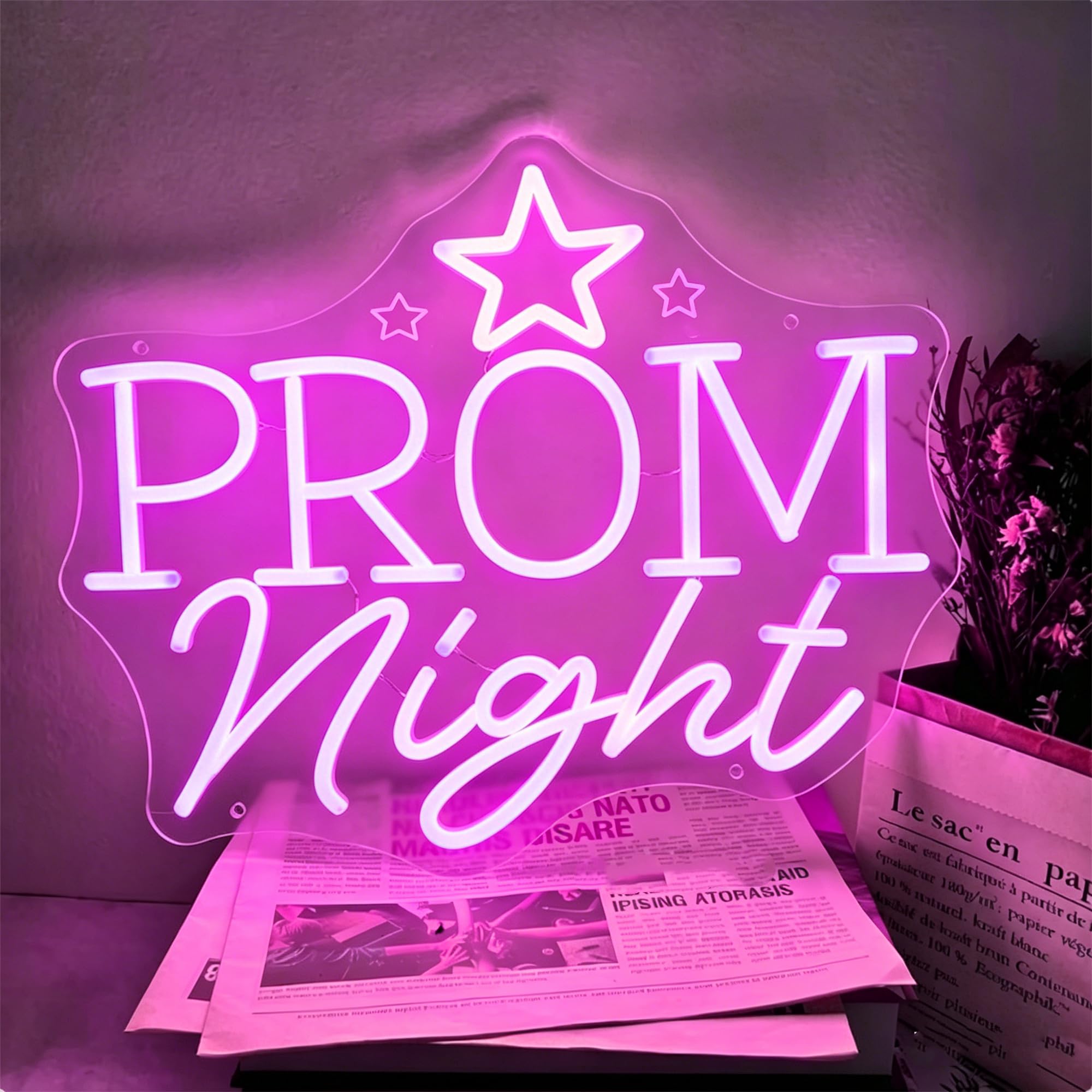 Dimmable Prom Night Neon Sign, USB LED Wall Decor Light for Party, Graduation & Home Decoration