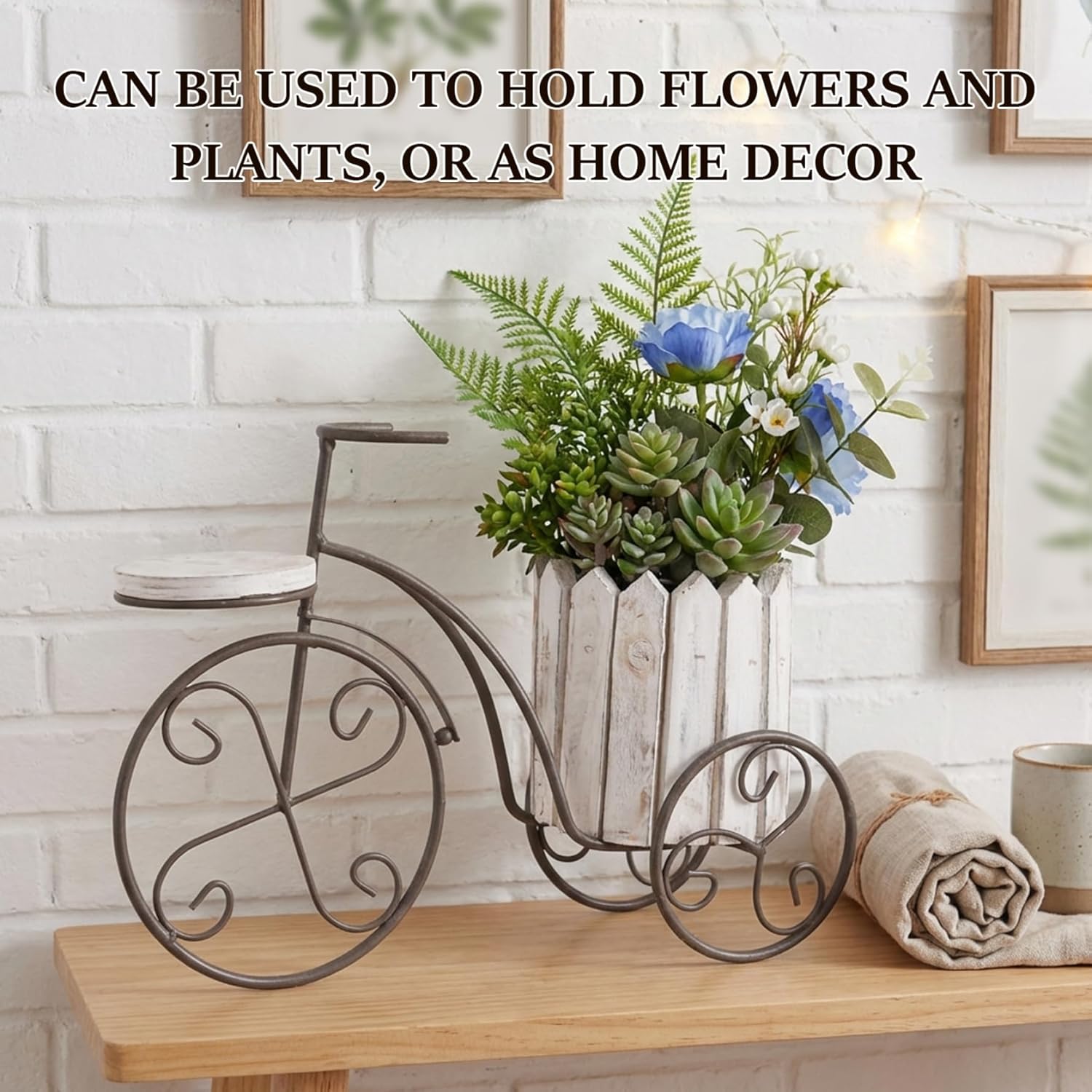 Wrought Iron Plant Stand Vintage Bike Shaped Flower Display Stand for Indoor Outdoor Garden Balcony Patio Decor