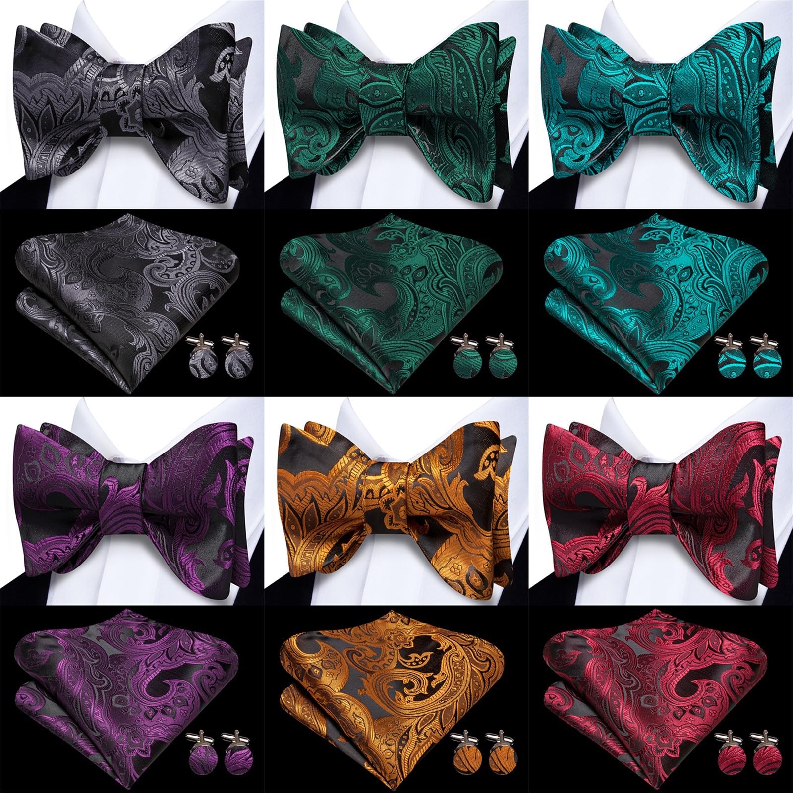 Conjunto de corbata for hombre que incluye, pajarita, pañuelo y gemelos Para Fiestas De Empresa Y Bodas