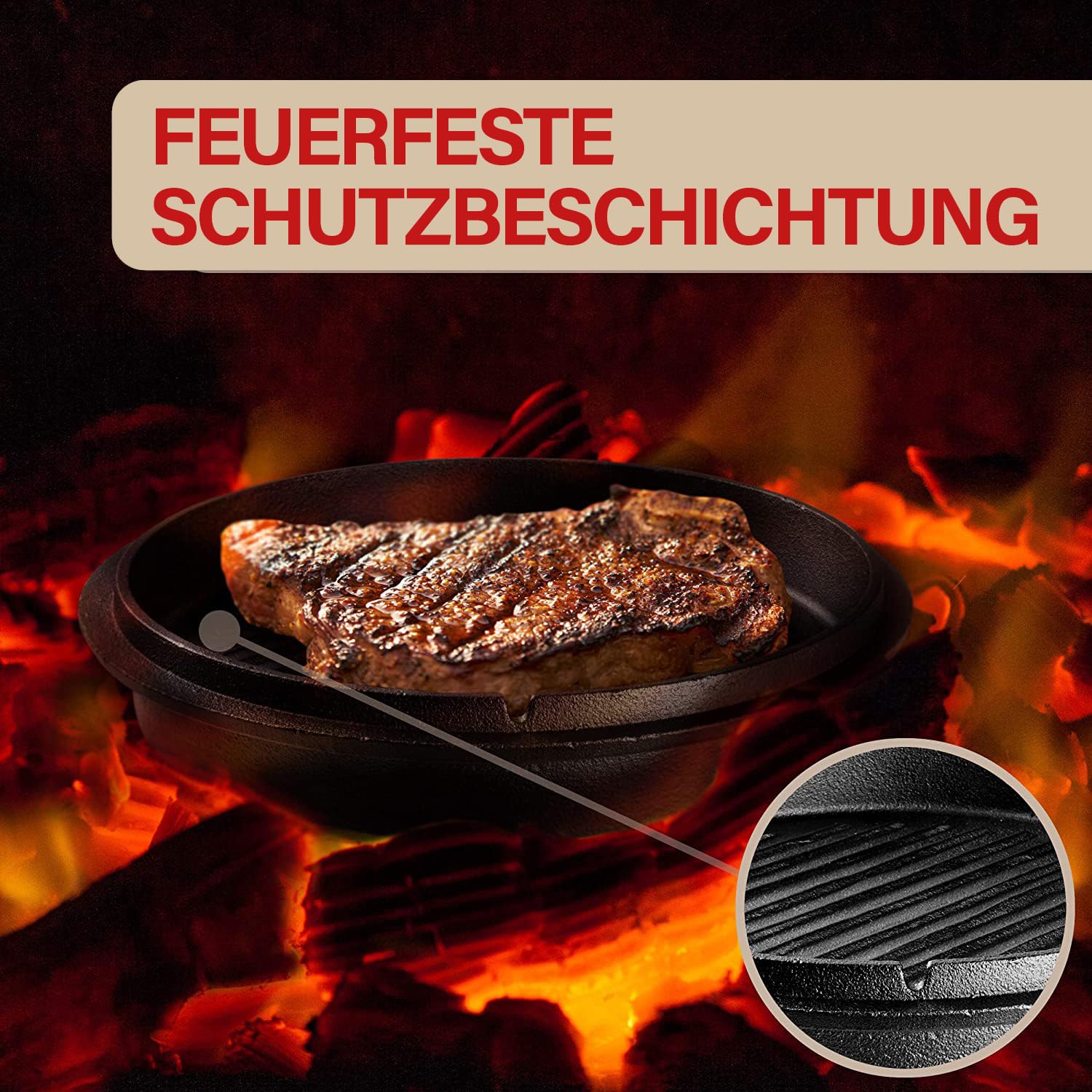 BUFFALO BBQ Feuertopf | Eingebrannter 7,5 L Dutch Oven aus Gusseisen | für Kochen, Braten & Grillen | Perfekt für Camping | Inkl. Deckelheber, Tragetasche & 2in1 Gusseisendeckel
