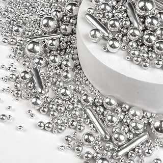 Silver Pearl Rods Sprinkles, Edible Sugar Candy Mix Size, 150g/5.29oz, Baking Cake Decoration, Food Grade, Cake Toppers, Easter, Celebration, Wedding Party Supplies