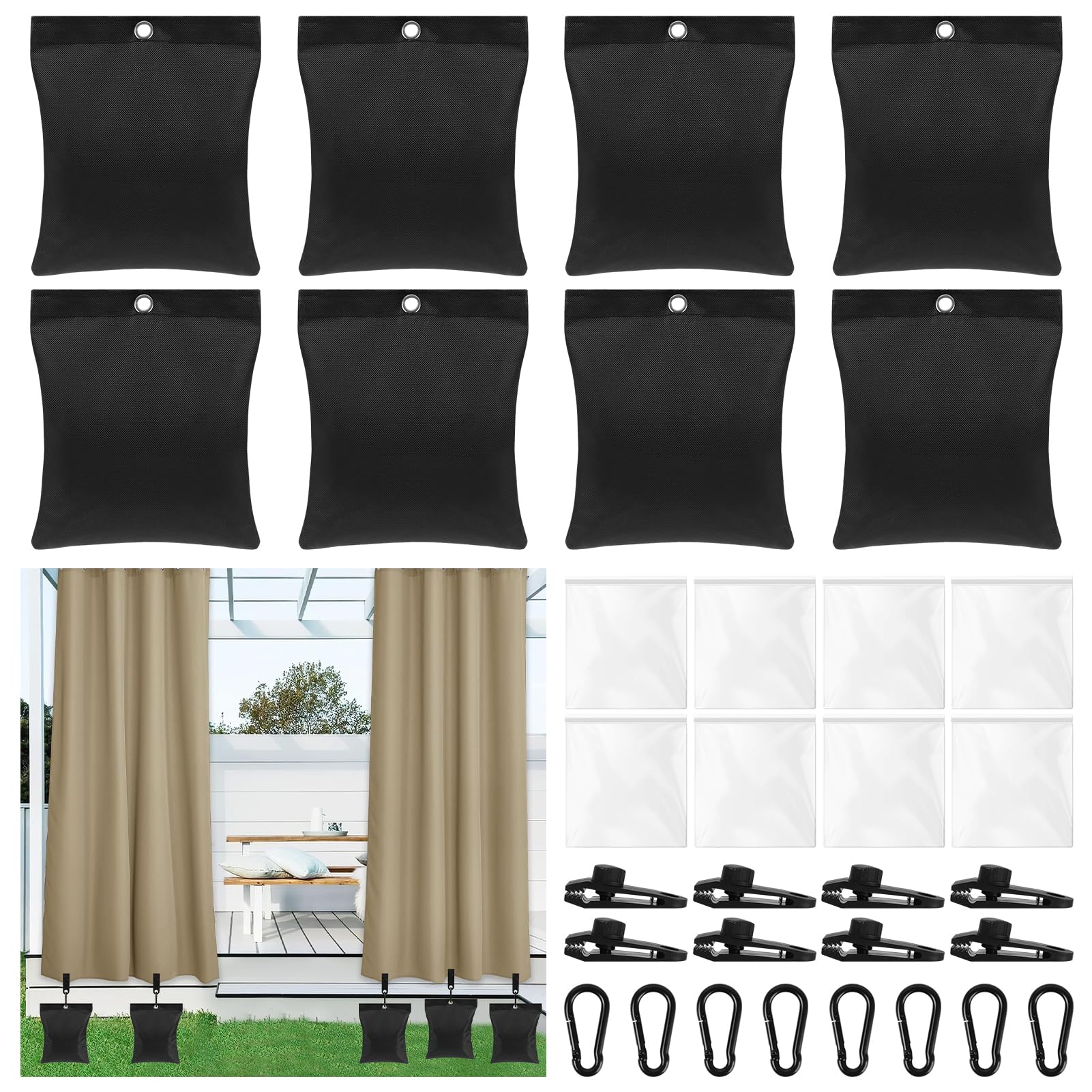 Bolsas de arena para cortinas de exterior con clips de sujeción para cenador y pérgola