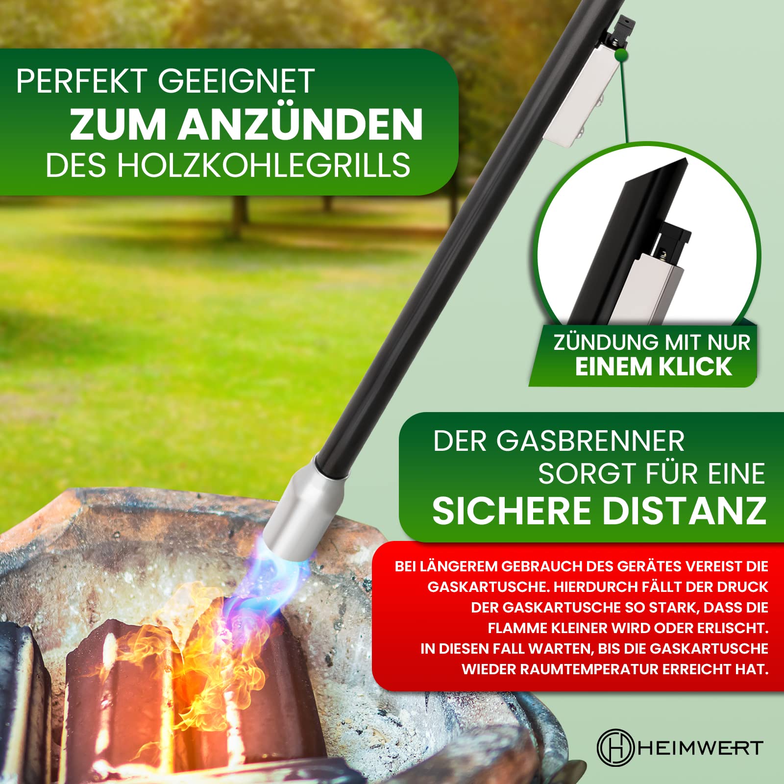 HEIMWERT Unkrautvernichter Unkraut Brenner Set -TESTURTEIL SEHR GUT- extrem leichtes und handliches Gas Abflammgerät für die einfache Unkraut Entfernung - Unkrautbrenner bionic burner (Unkrautbrenner)