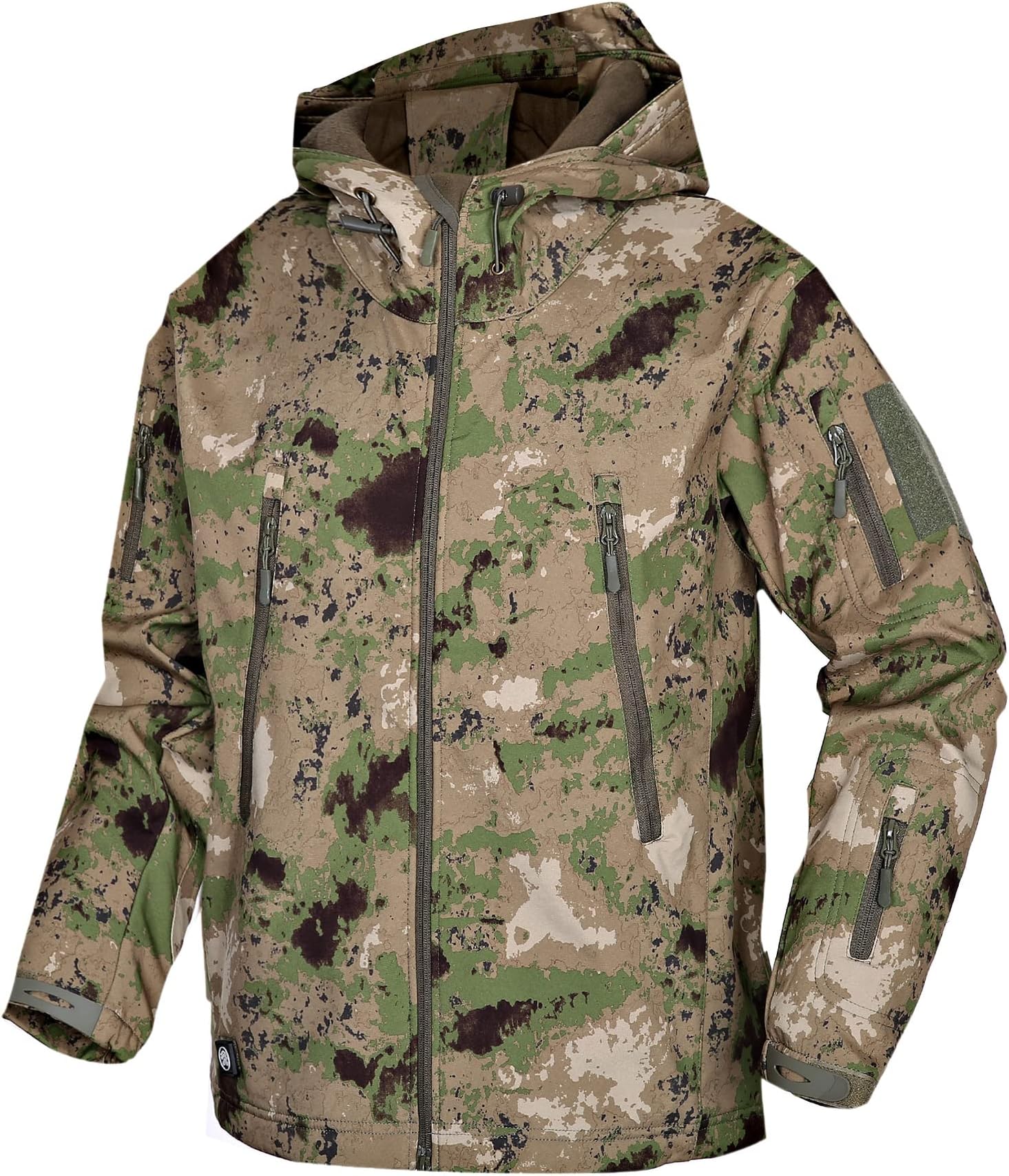 Men's Softshell Jacket Warm Fleece Waterproof Military Tactical Jacket Outdoor Windproof Functional Jacket with Multiple Pockets Hood Jackets Hunting Hiking